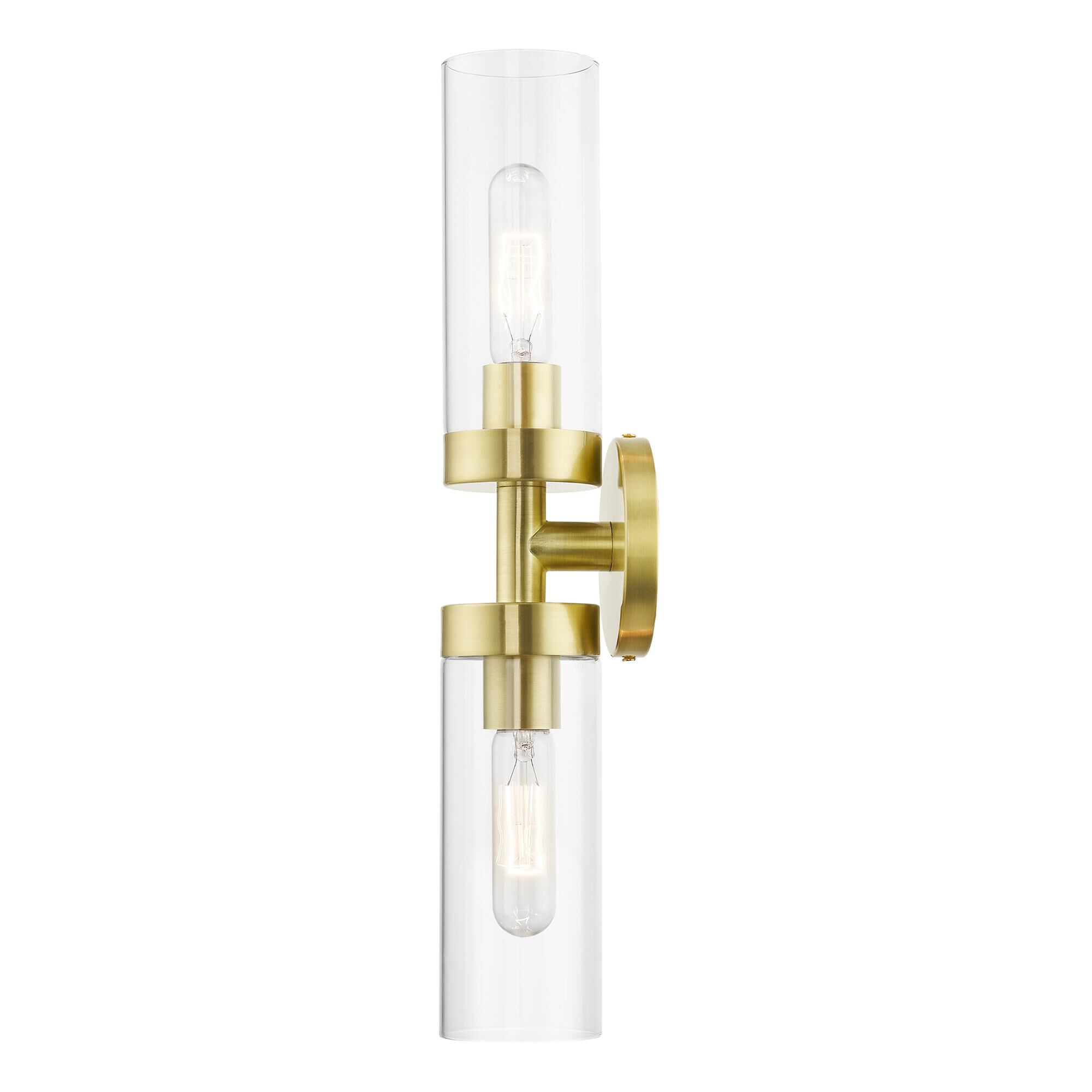 Shown in Satin Brass finish and Clear glass