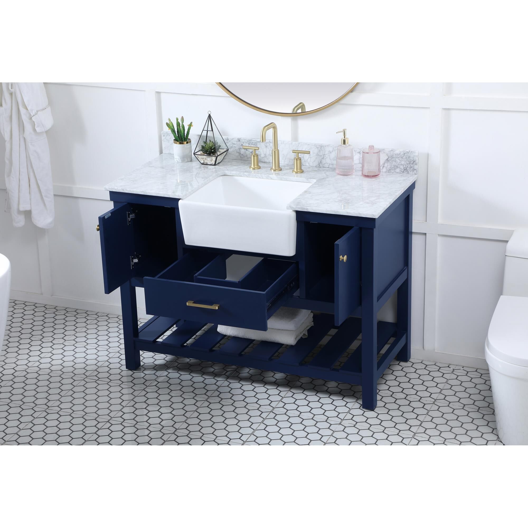 Shown in Blue finish and With Backsplash accent