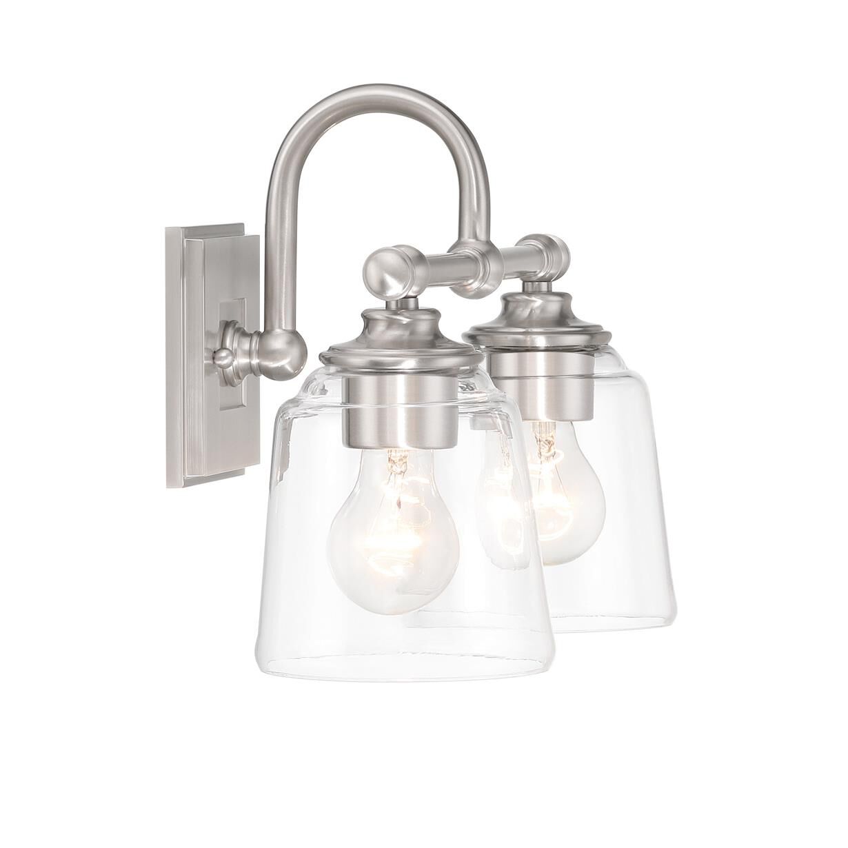 Shown in Brushed Nickel finish and Clear glass