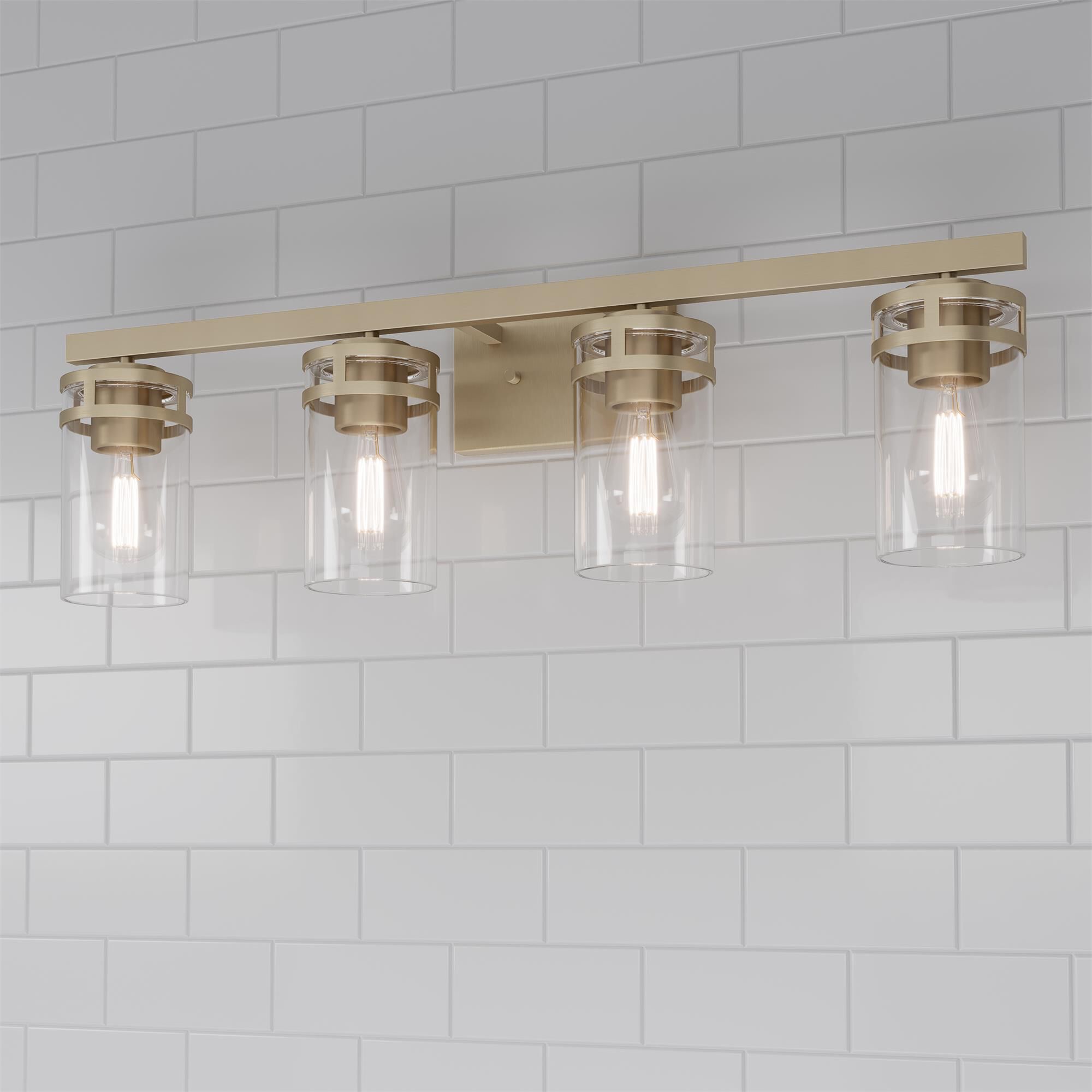 Shown in Modern Gold finish and Clear glass