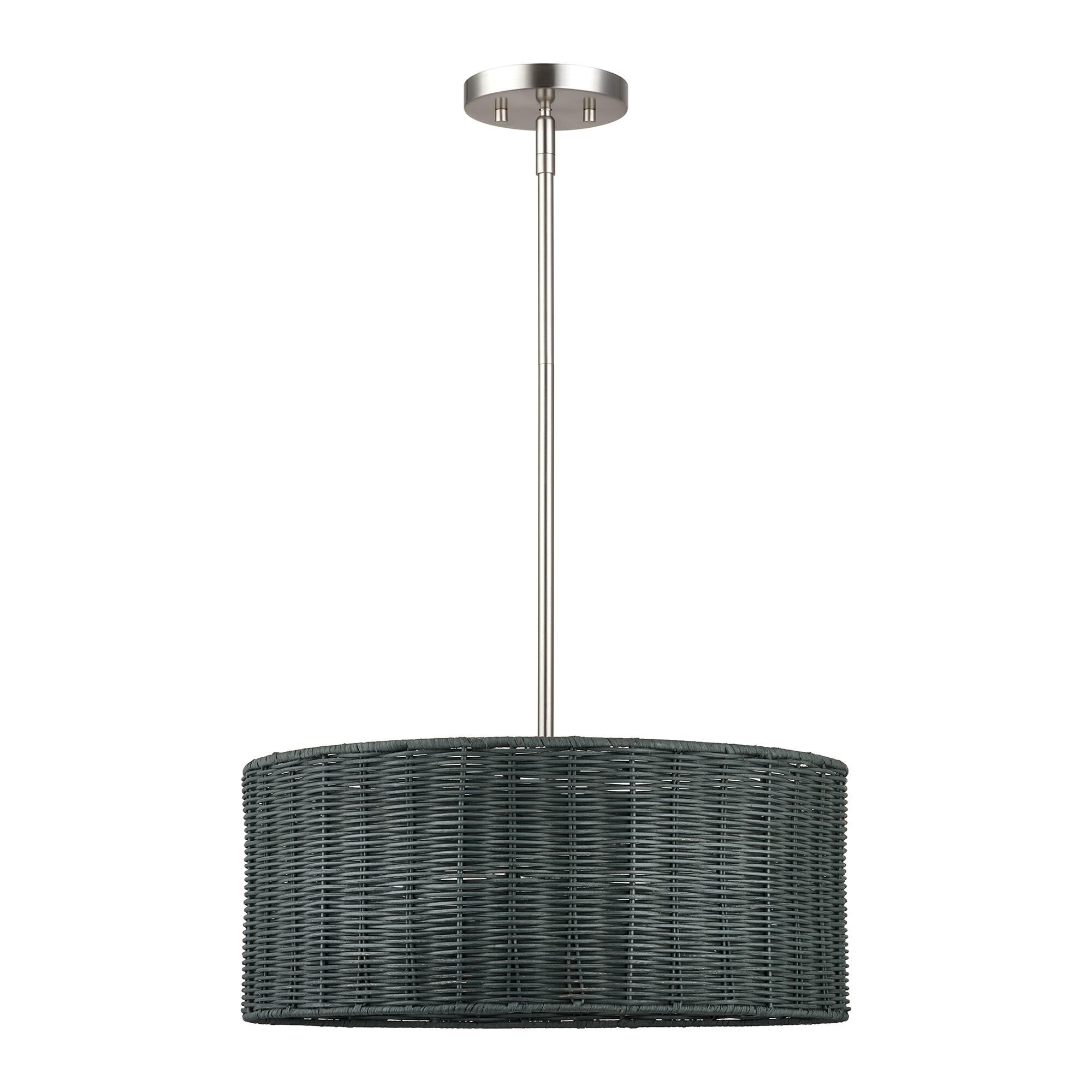 Shown in Brushed Nickel finish and Hand-Woven Charred Gray Color Rattan shade