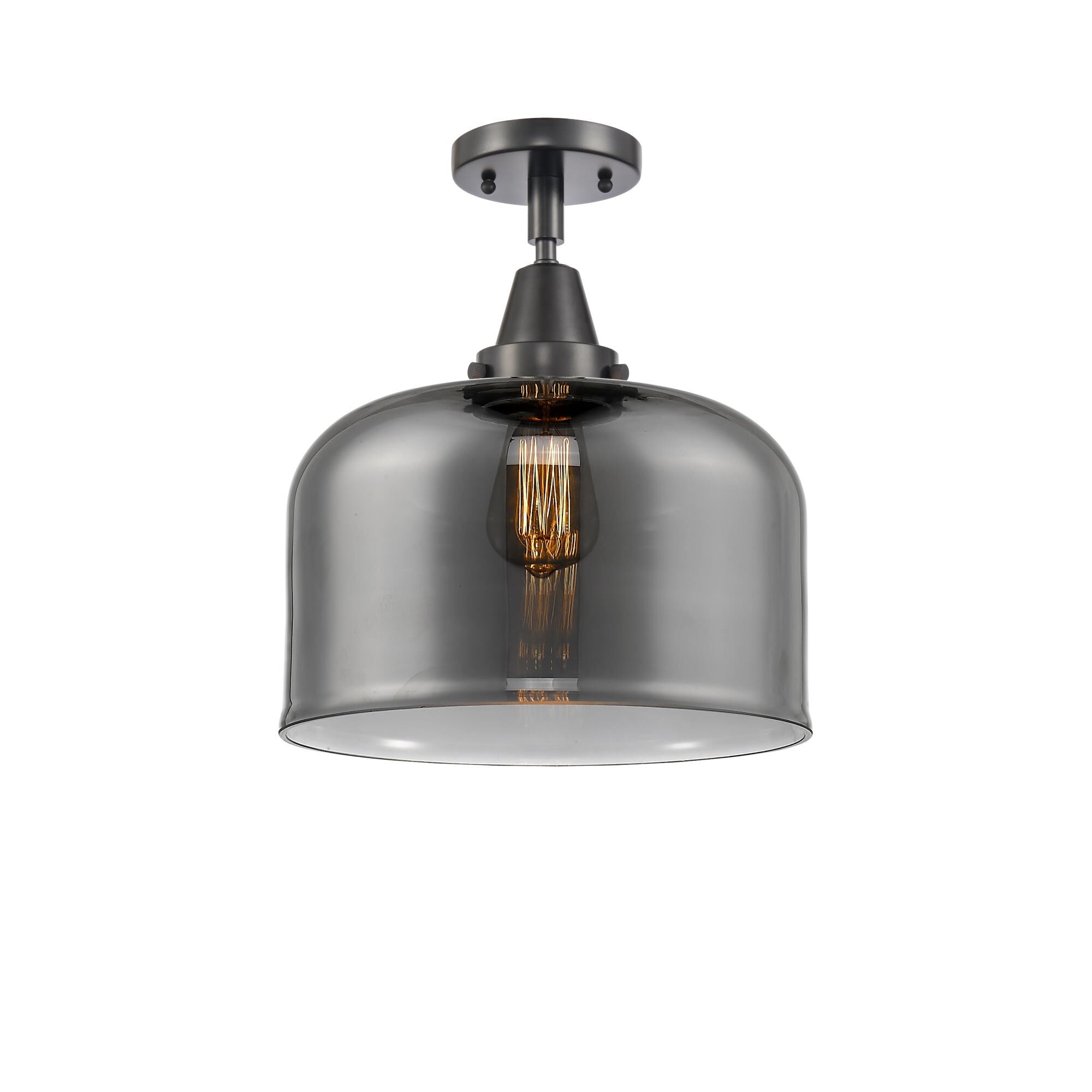 Shown in Matte Black finish and Plated Smoke X-Large Bell glass