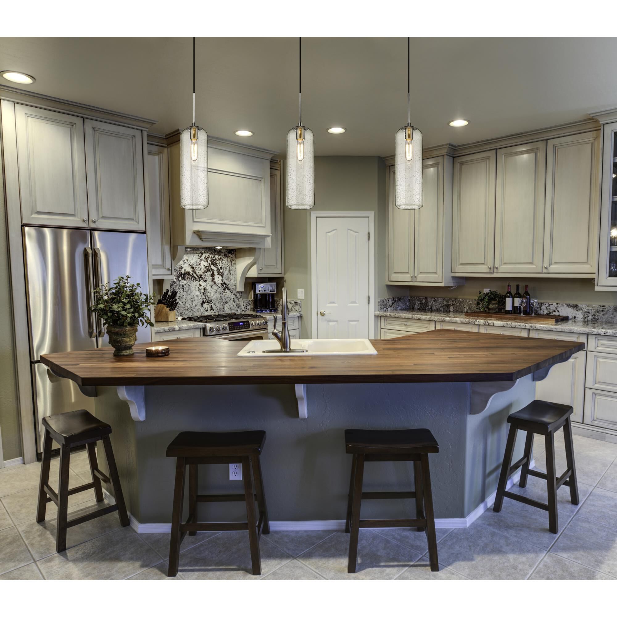 Shown in Brushed Nickel finish and Matte Opal glass and No Shade shade