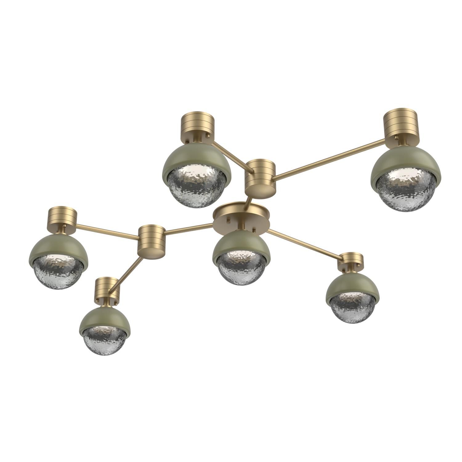 Shown in Gilded Brass finish and Smoke glass and Sage Green accent