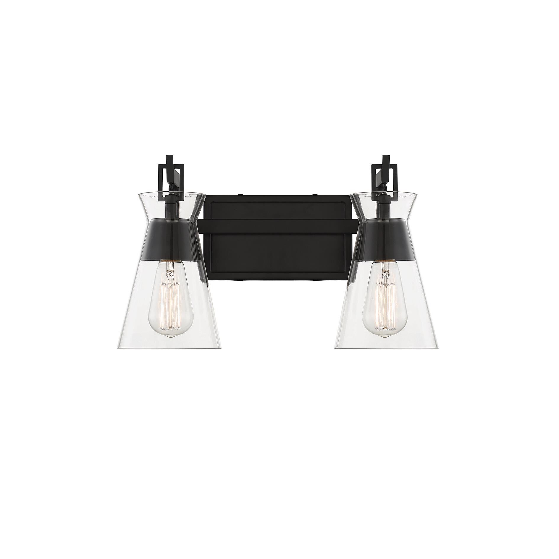 Shown in Matte Black finish and Clear glass and Glass shade