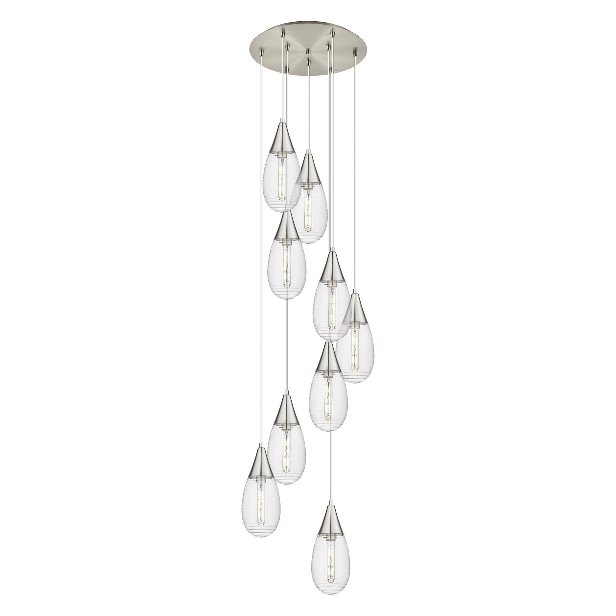 Shown in Brushed Satin Nickel finish and Striped Clear glass and Striped Clear Glass shade
