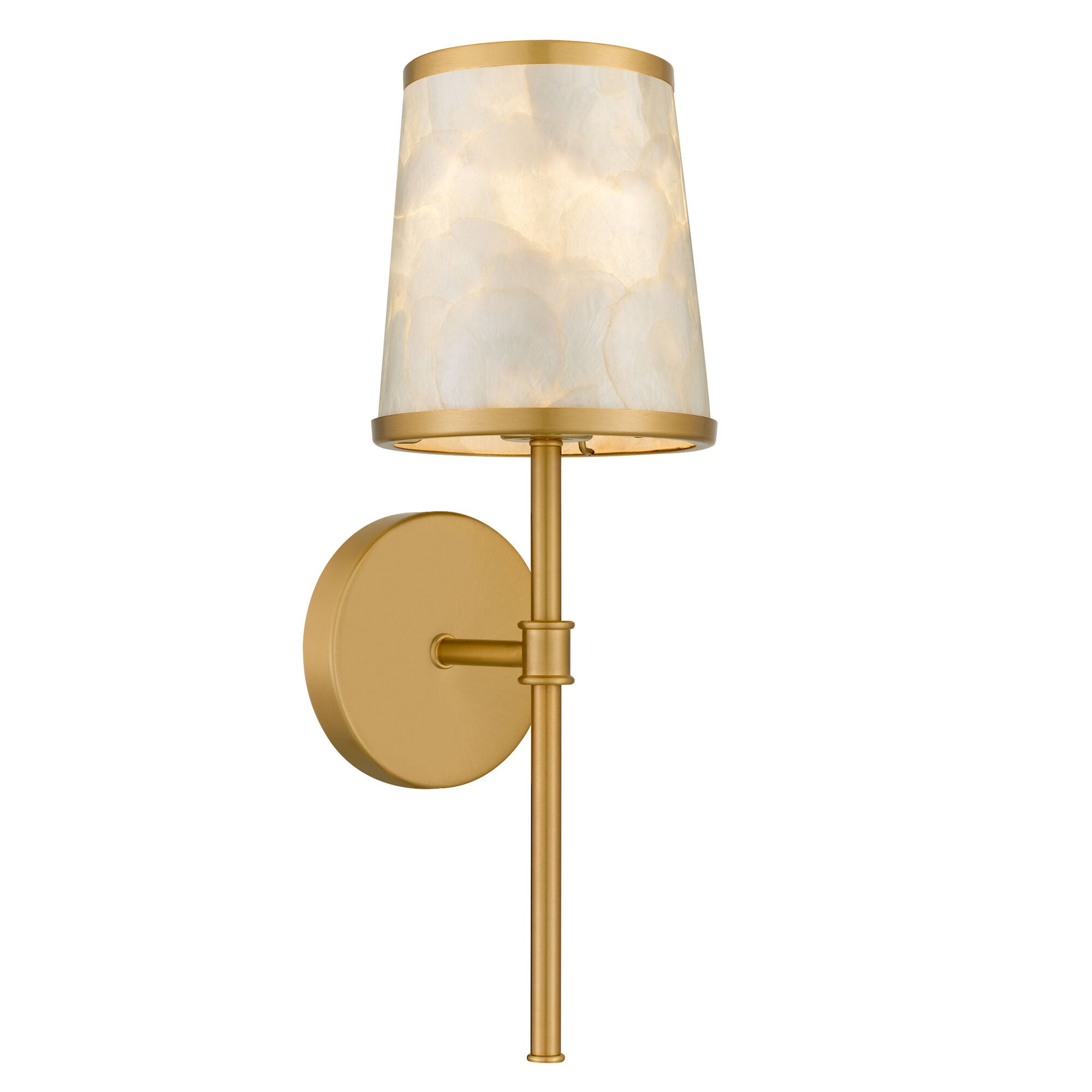 Shown in Brushed Gold finish and Capiz Shell shade