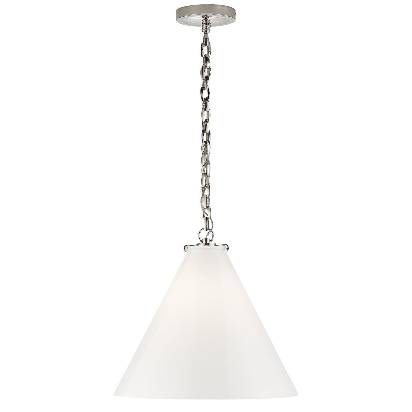 Shown in Polished Nickel finish and White glass