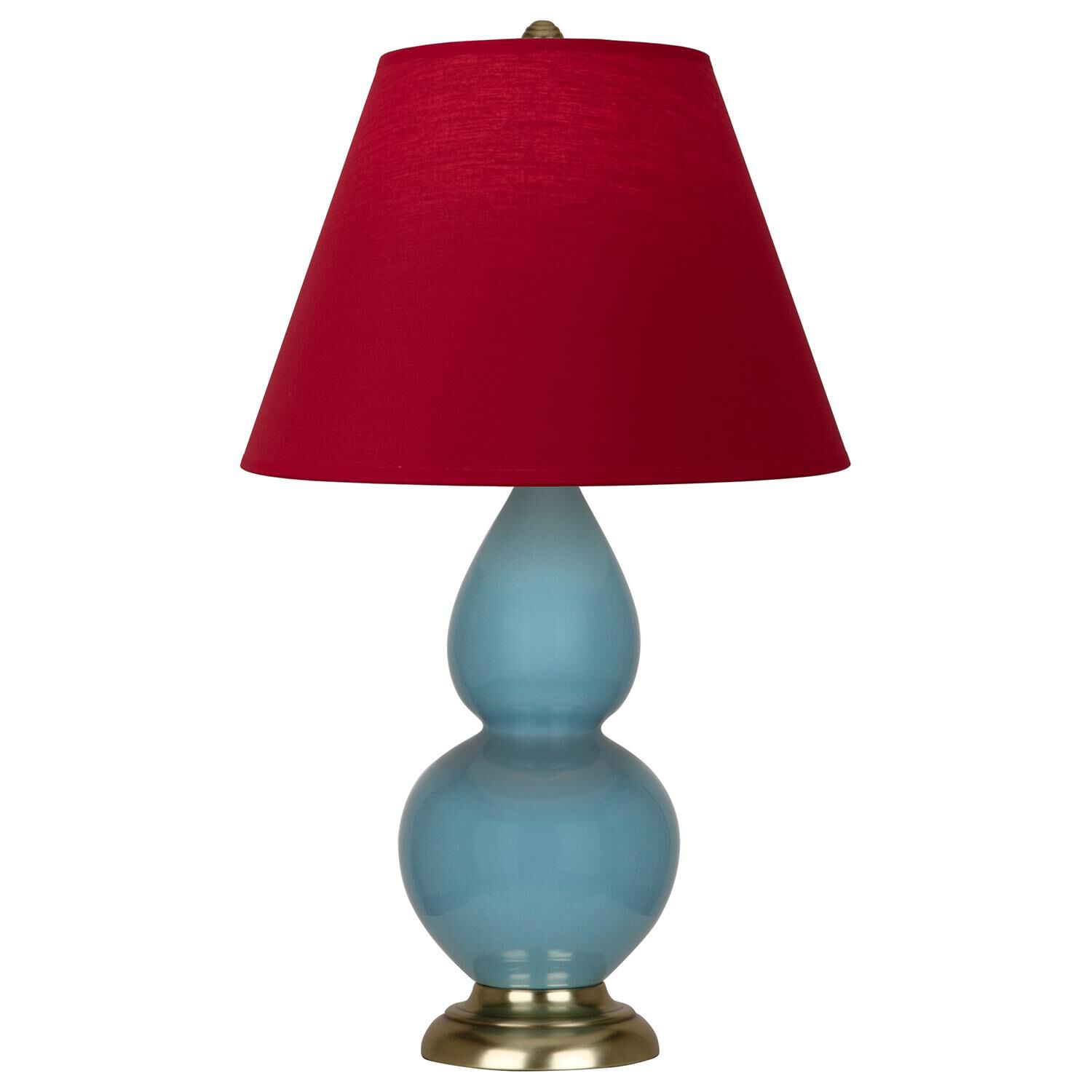 Shown in Steel Blue finish and Rose Red with Ink Black Lining shade and Antique Brass accent