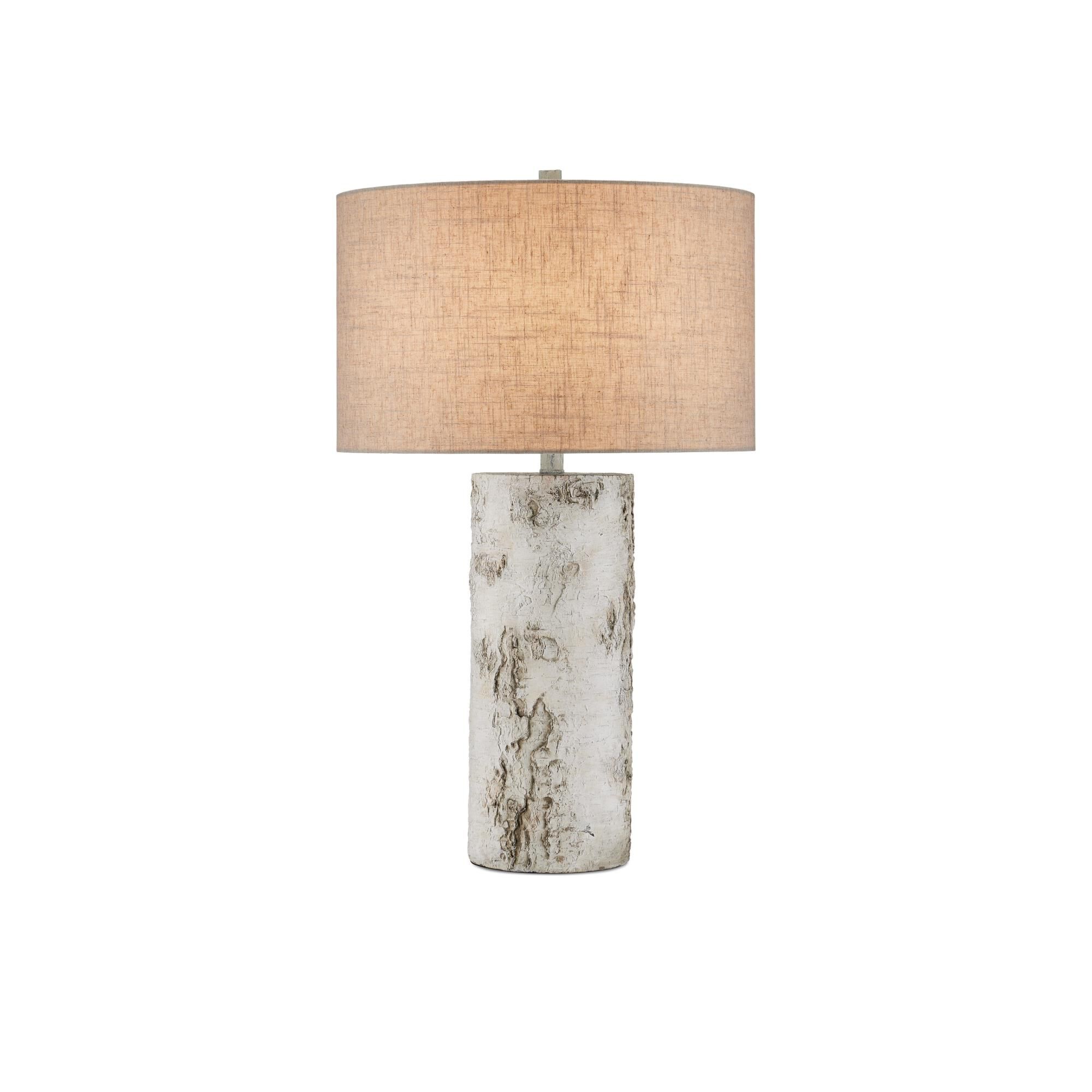 Shown in Birch White, Gray finish and Beige Natural Linen shade