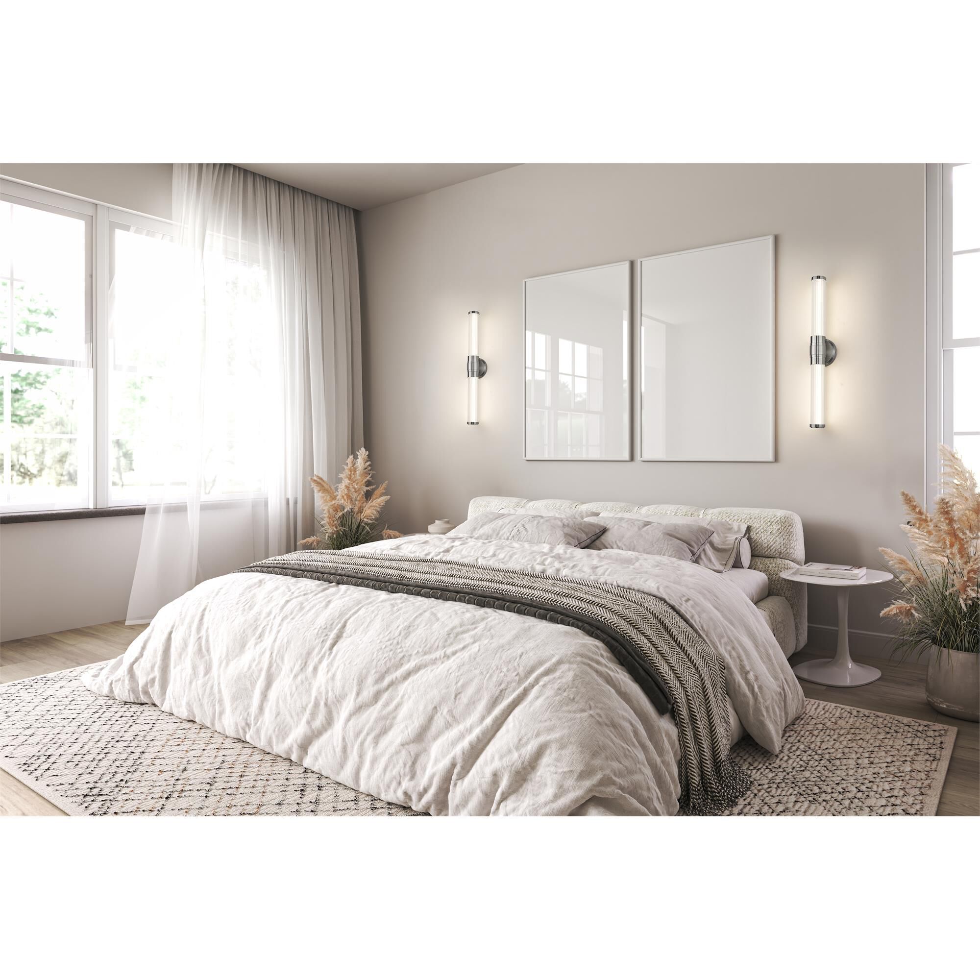 Shown in Brushed Nickel finish and Opal White glass and Opal White shade