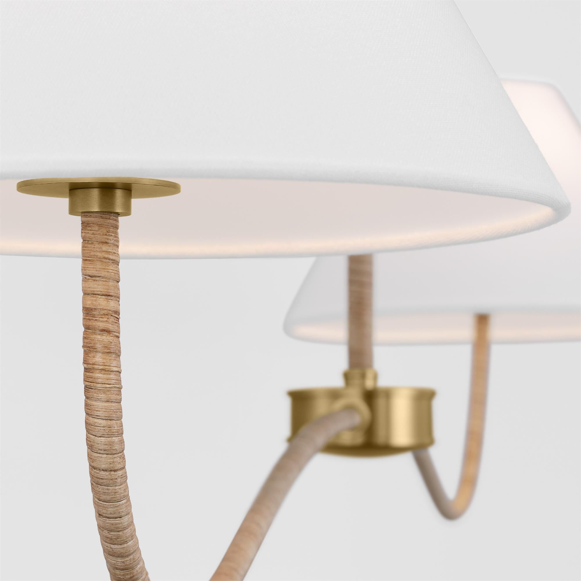 Shown in Burnished Brass finish and White Linen shade