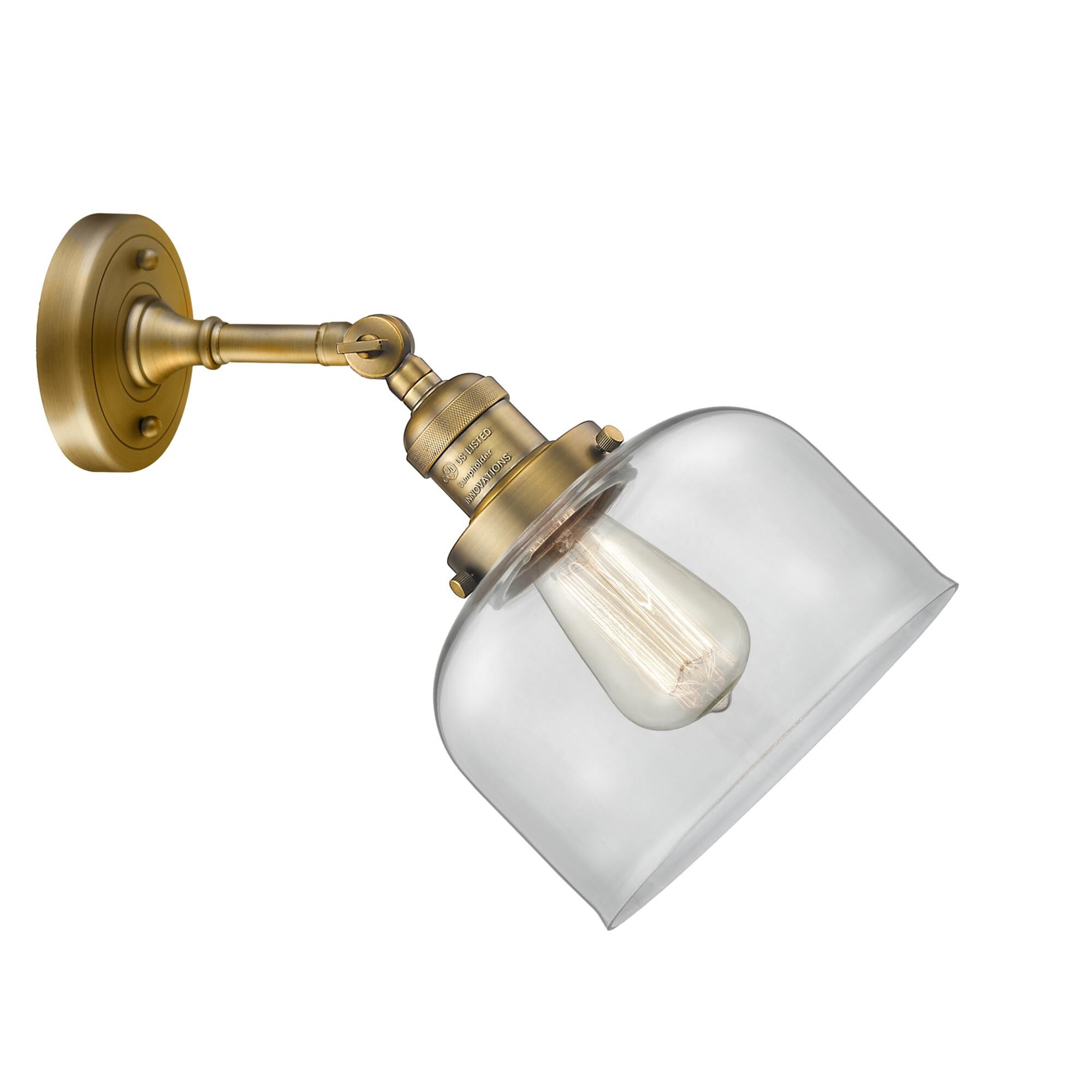 Shown in Brushed Brass finish and Clear glass and None accent