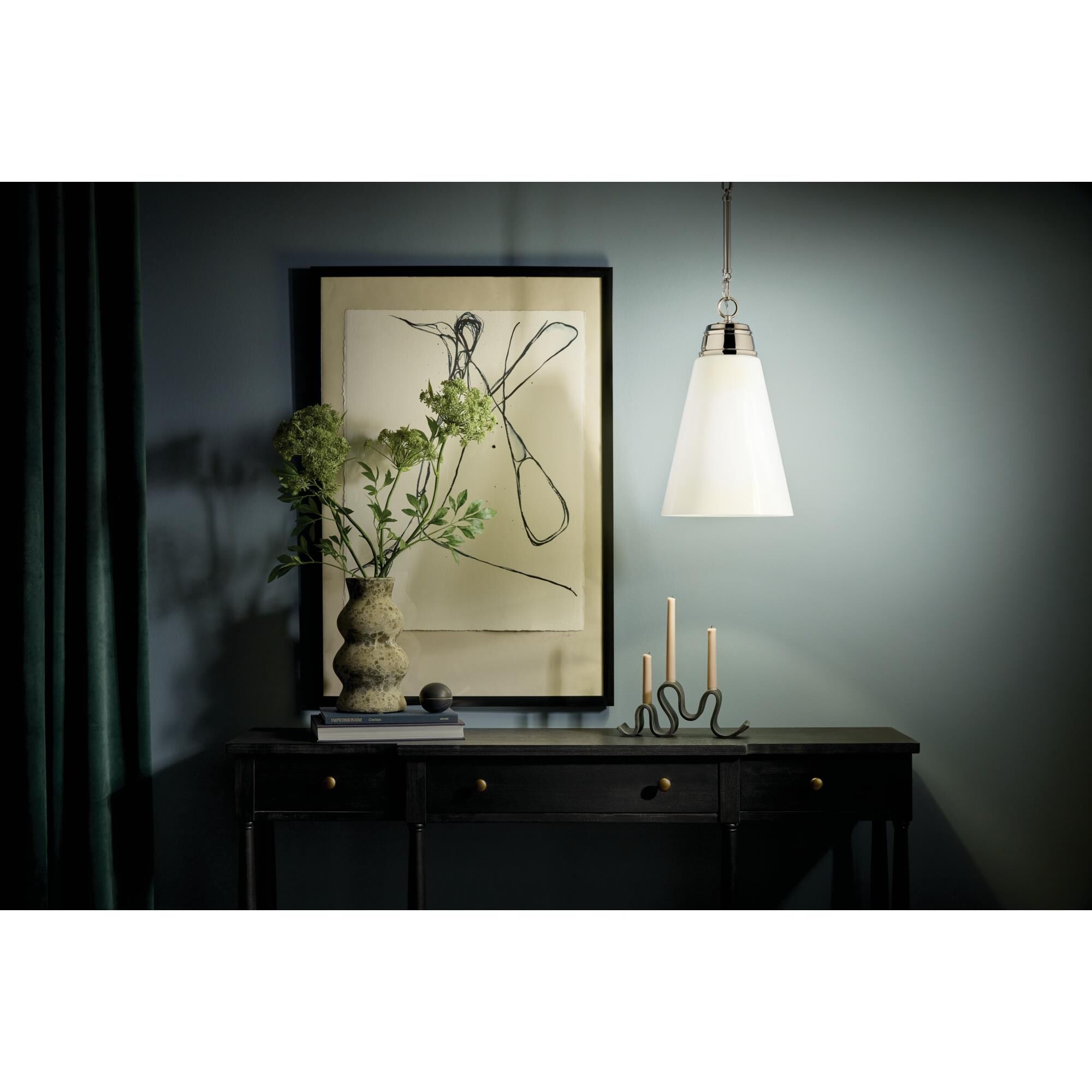 Shown in Polished Nickel finish and Opal glass