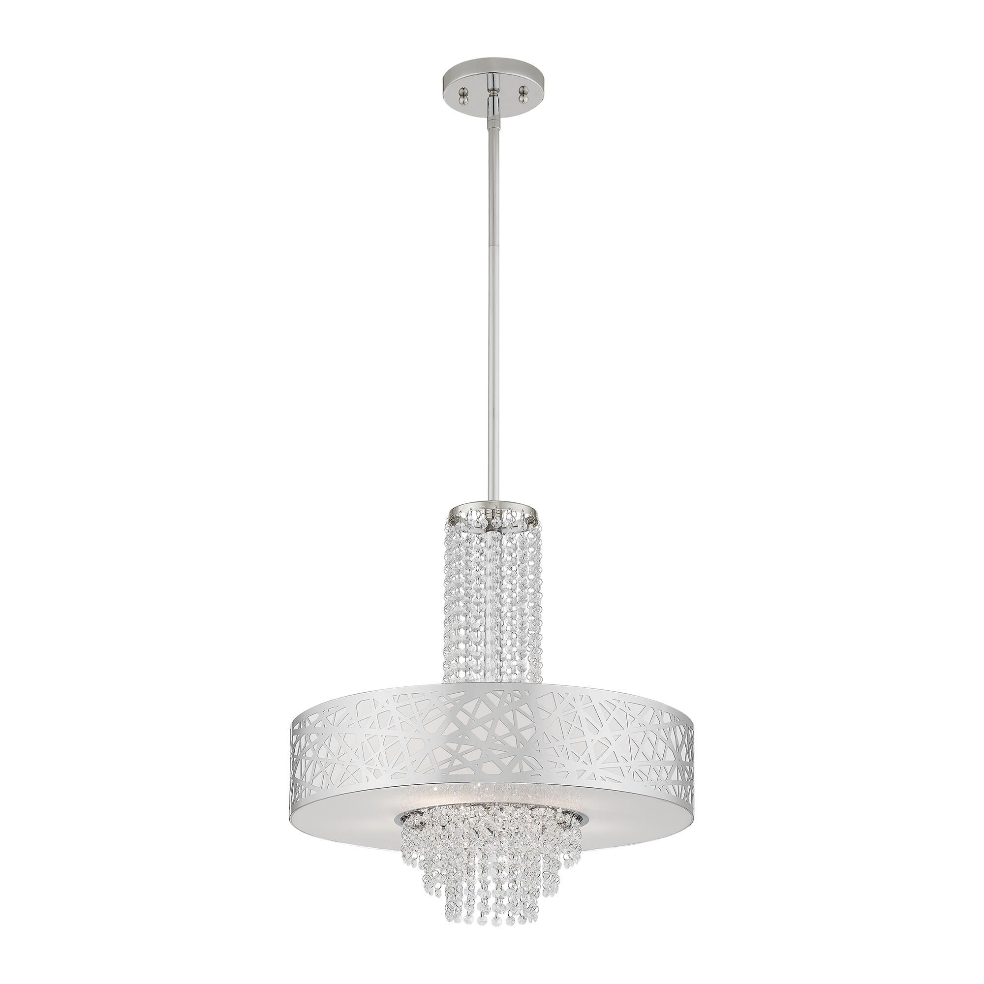 Shown in Polished Chrome finish and Off-White Fabric Hardback  Inside & Clear Crystals shade