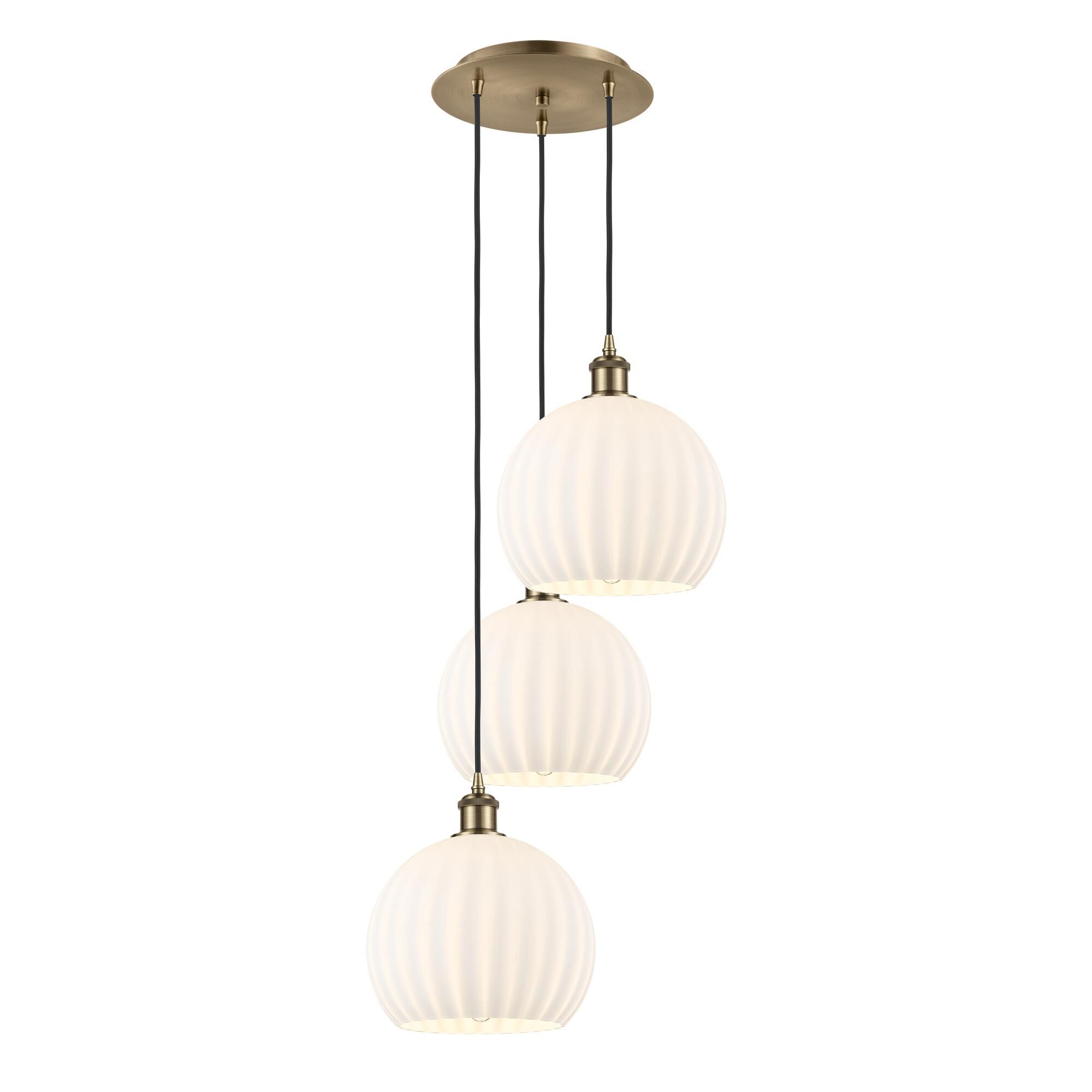 Shown in Antique Brass finish and White Venetian glass