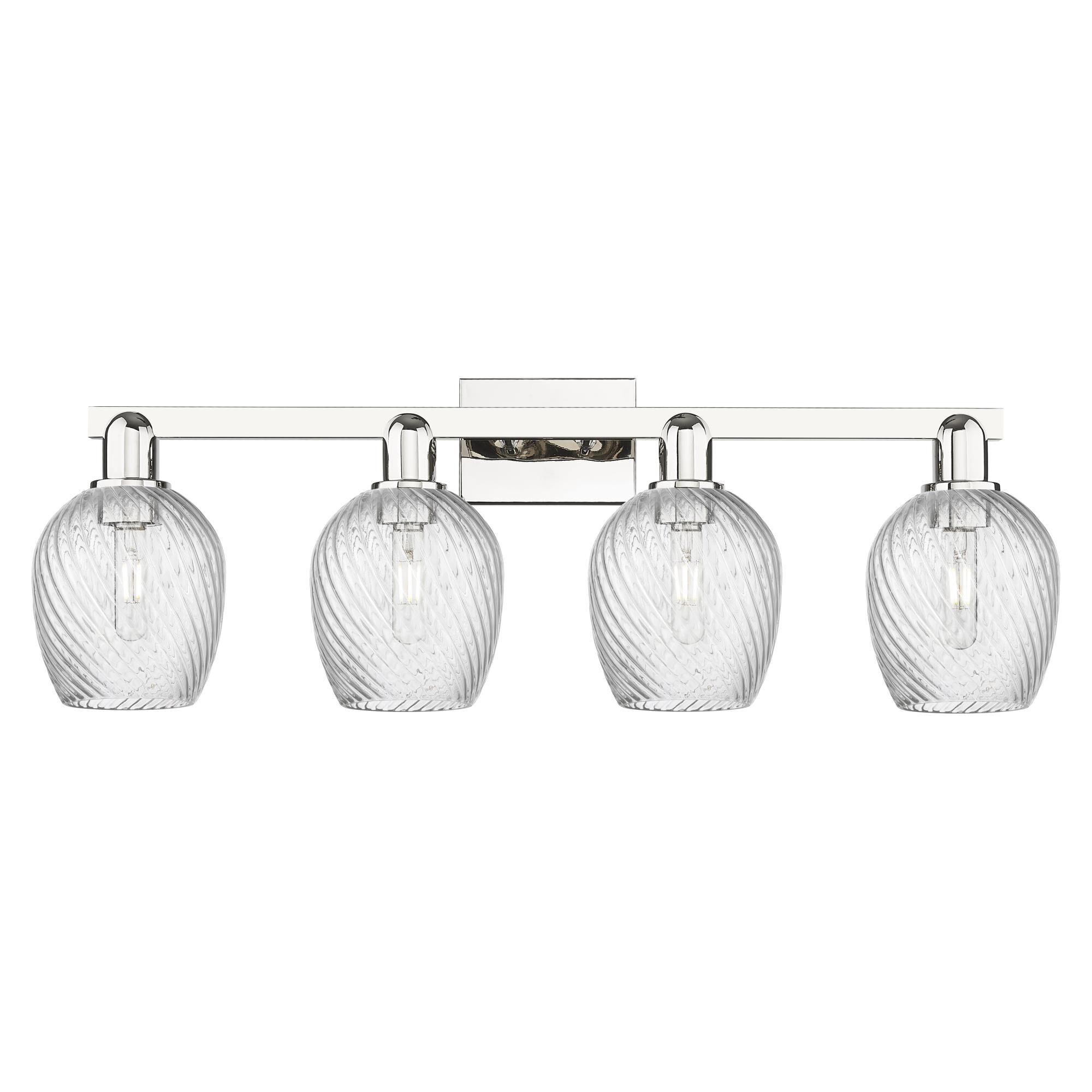 Shown in Polished Nickel finish and Clear Spiral Fluted glass