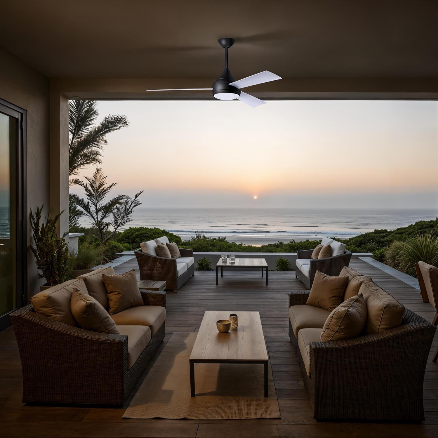 Donaire Outdoor Coastal Wet Rated 52 Inch Ceiling Fan with Light Kit by Matthews Fan Company