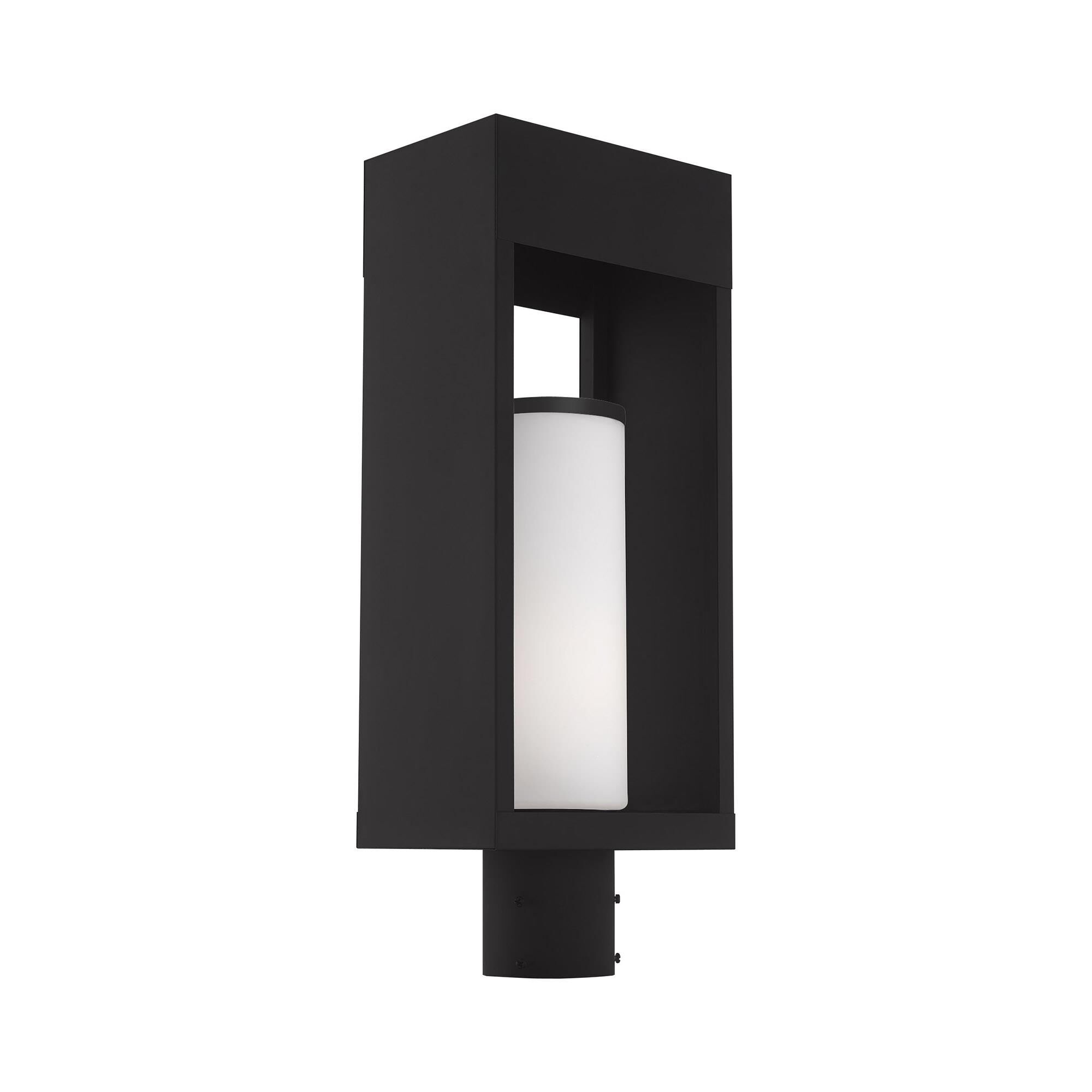 Shown in Black finish and Hand Blown Satin Opal White Cylinder glass