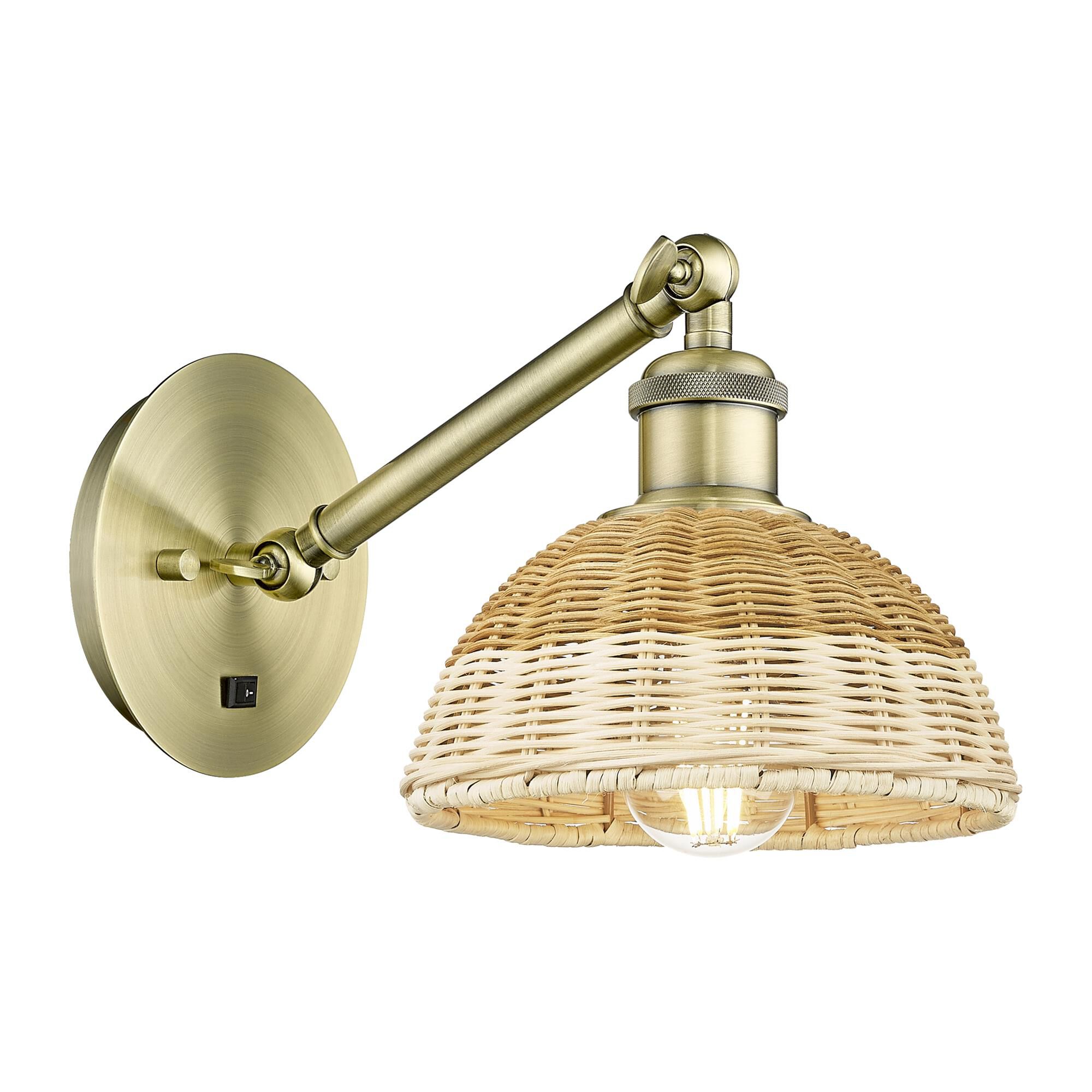 Shown in Antique Brass finish and Natural shade