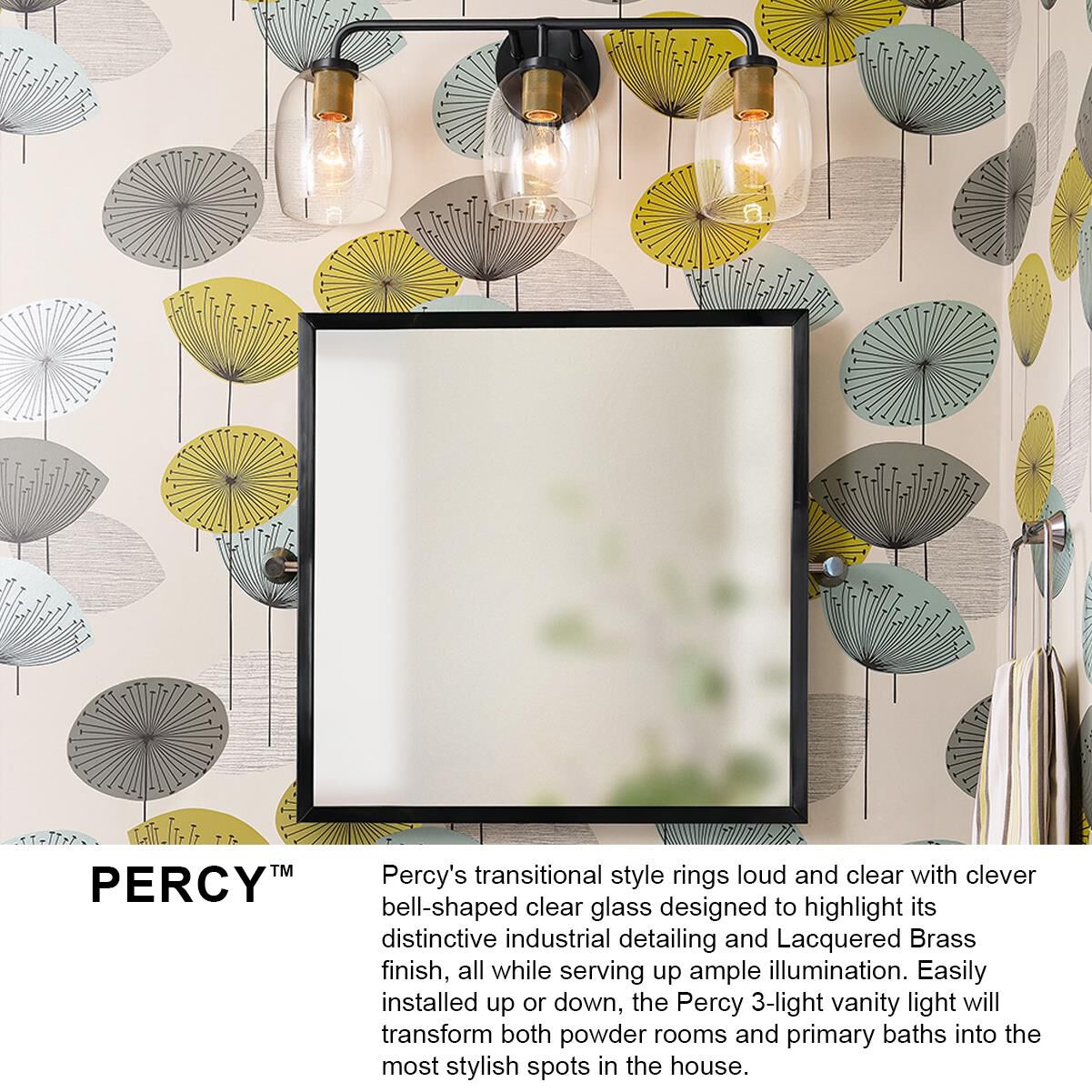 Shown in Lacquered Brass finish and Clear glass