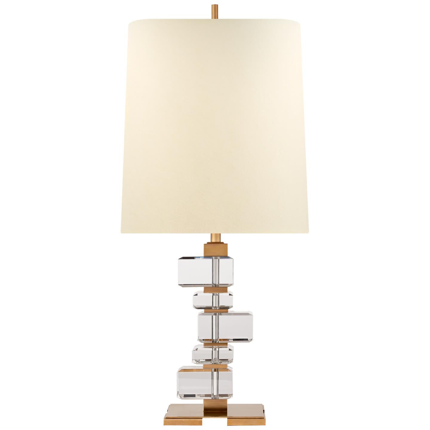 Shown in Hand-Rubbed Antique Brass And Crystal finish and Natural Percale Square shade