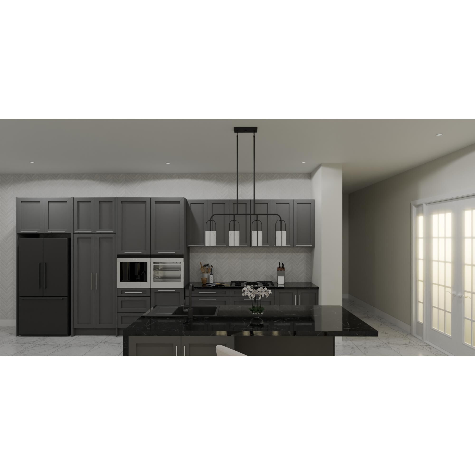 Shown in Matte Black finish and Alabaster glass