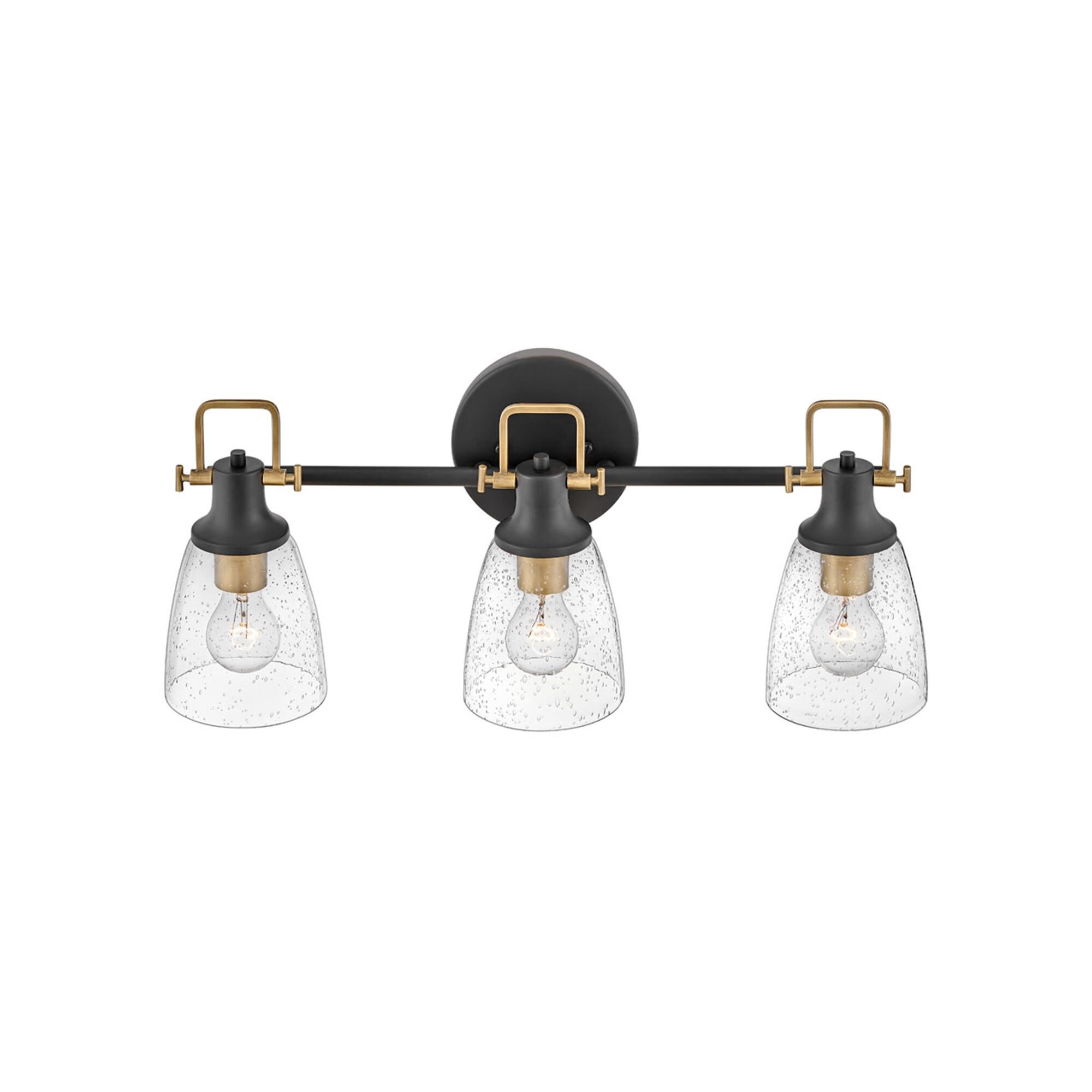 Shown in Black with Heritage Brass finish and Clear Seedy glass