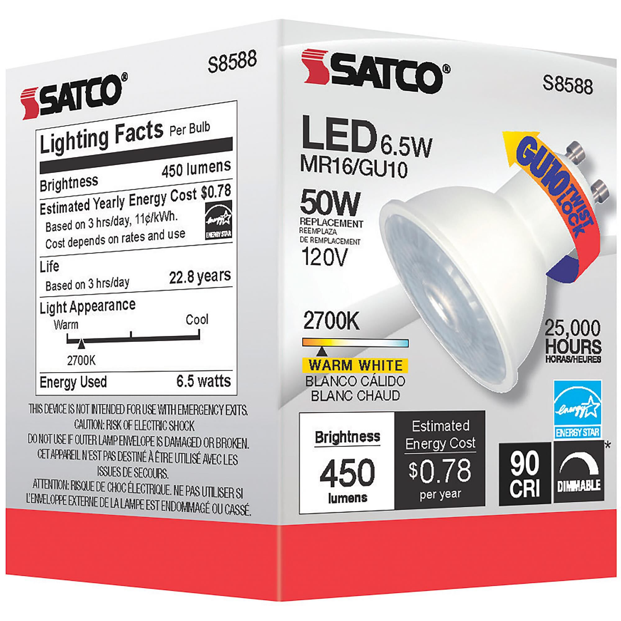 Dimmable 6.5 Watt 2700K MR16 LED Light Bulb by Satco