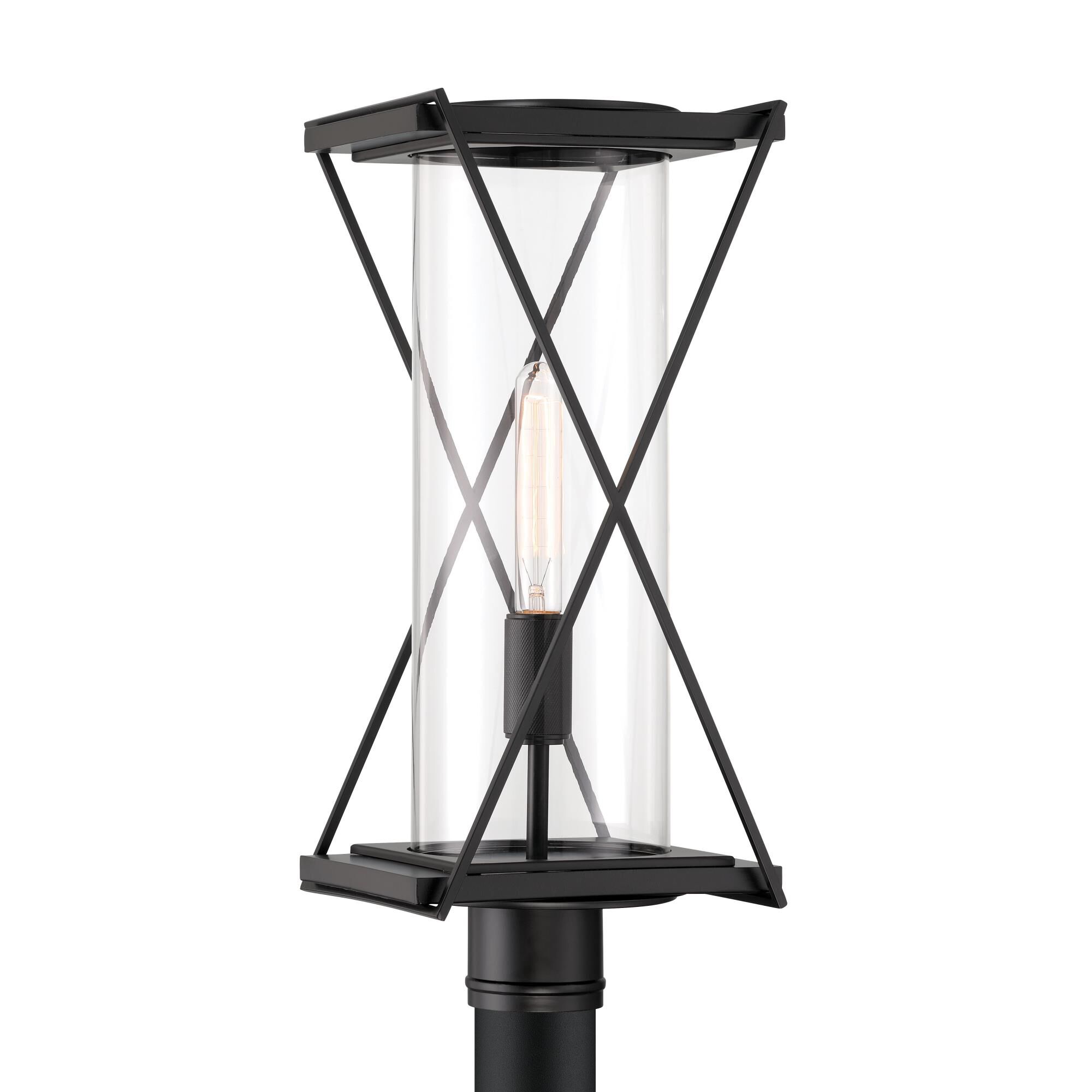 Shown in Dark Matte Black finish and Clear glass and Glass shade