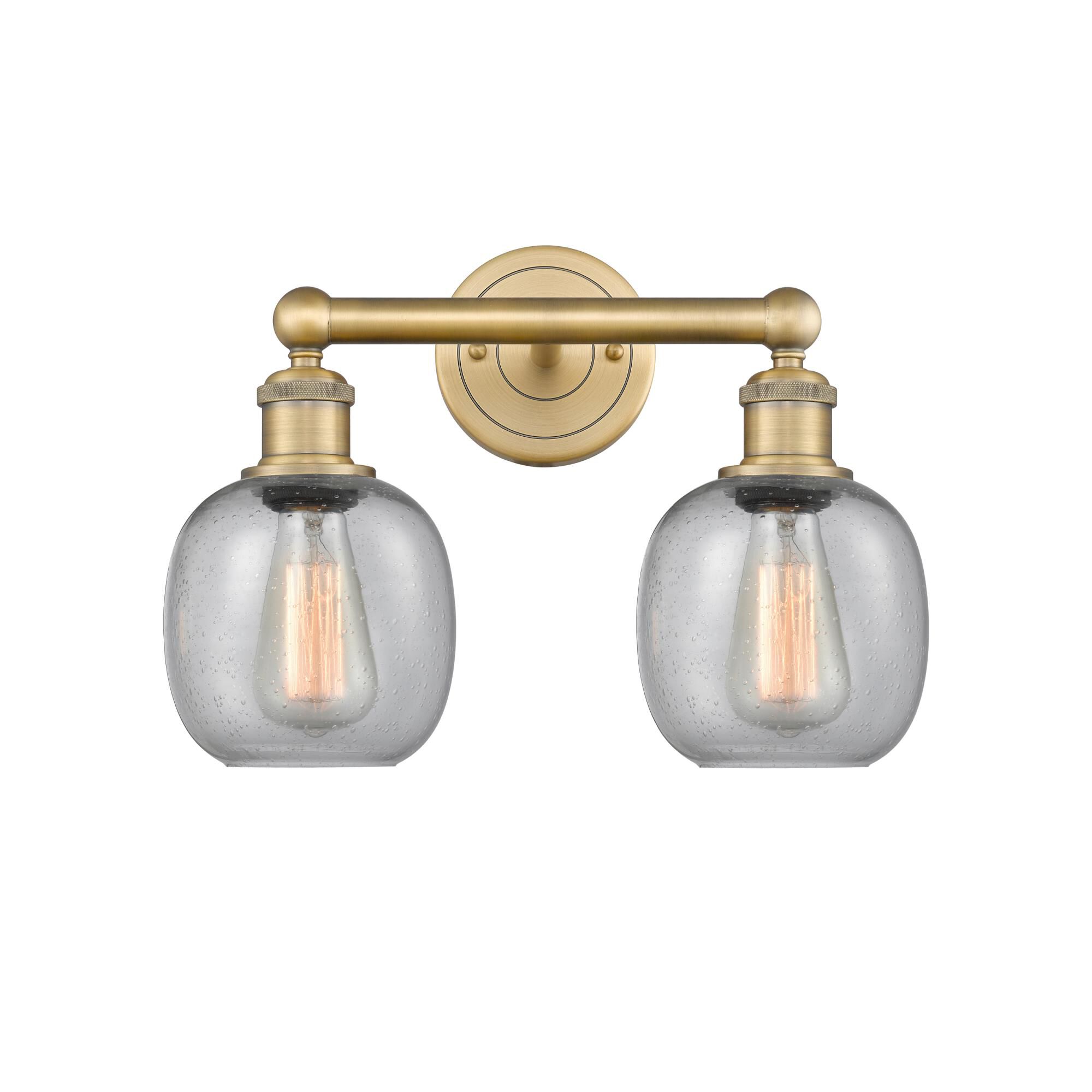 Shown in Brushed Brass finish and Seedy glass