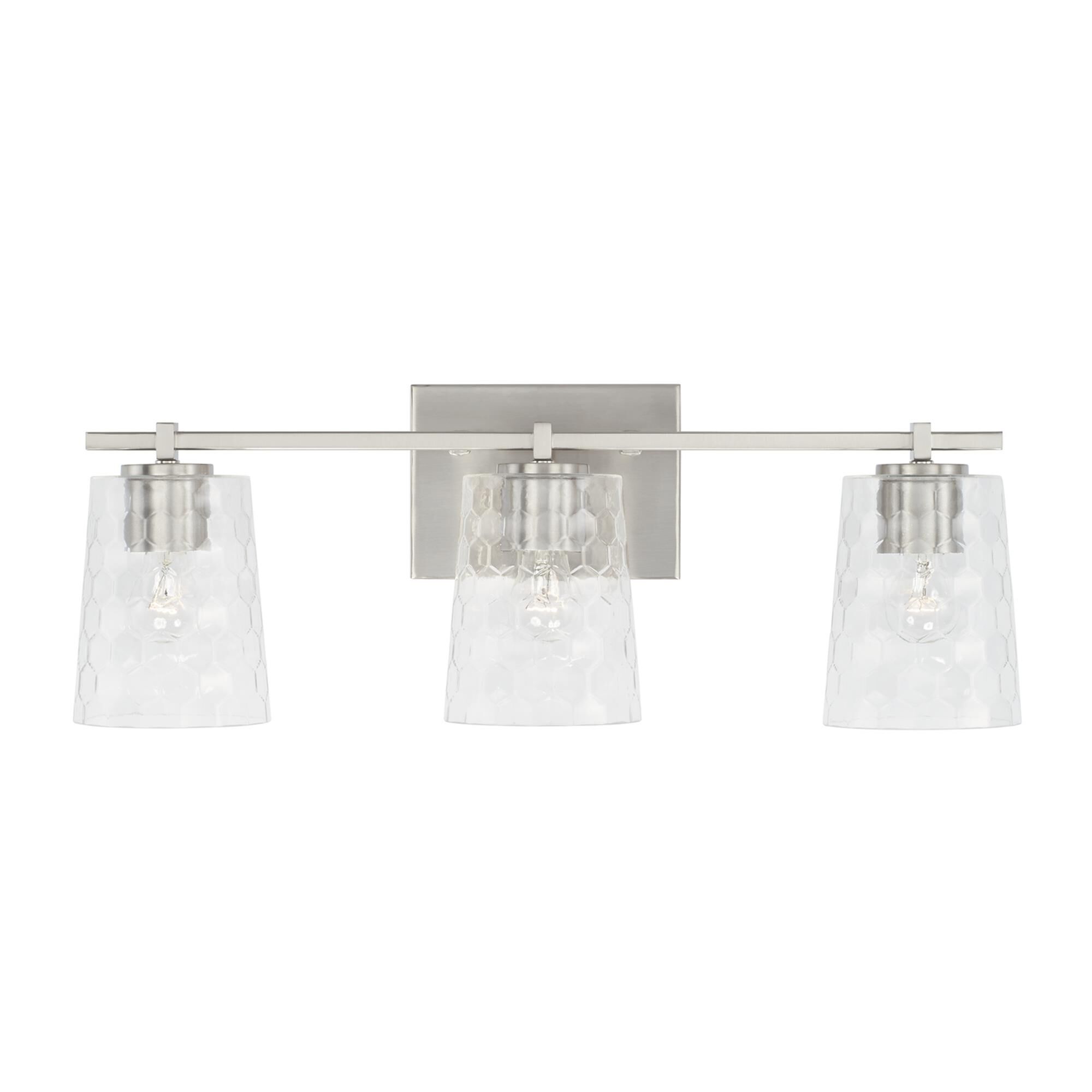 Shown in Brushed Nickel finish and Clear Honeycomb glass