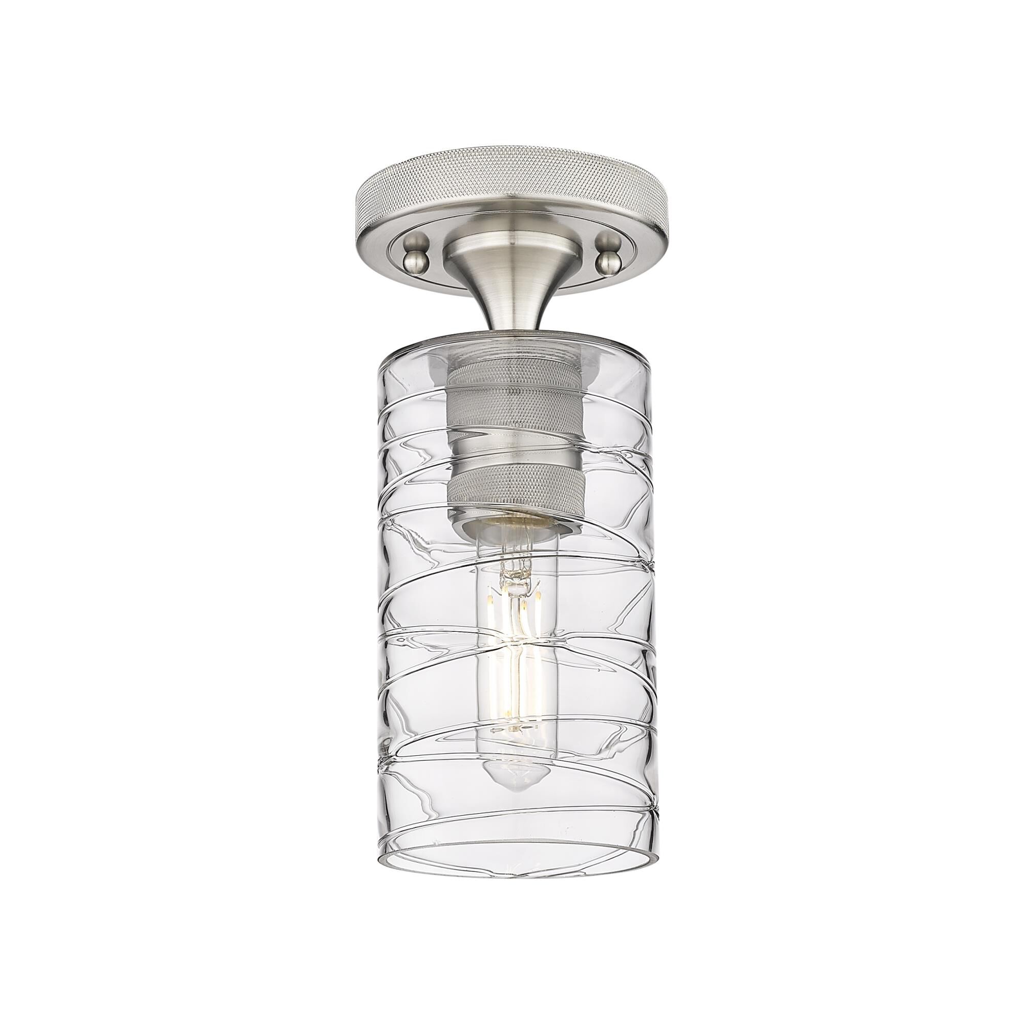 Shown in Satin Nickel finish and Deco Swirl glass and Deco Swirl Glass shade