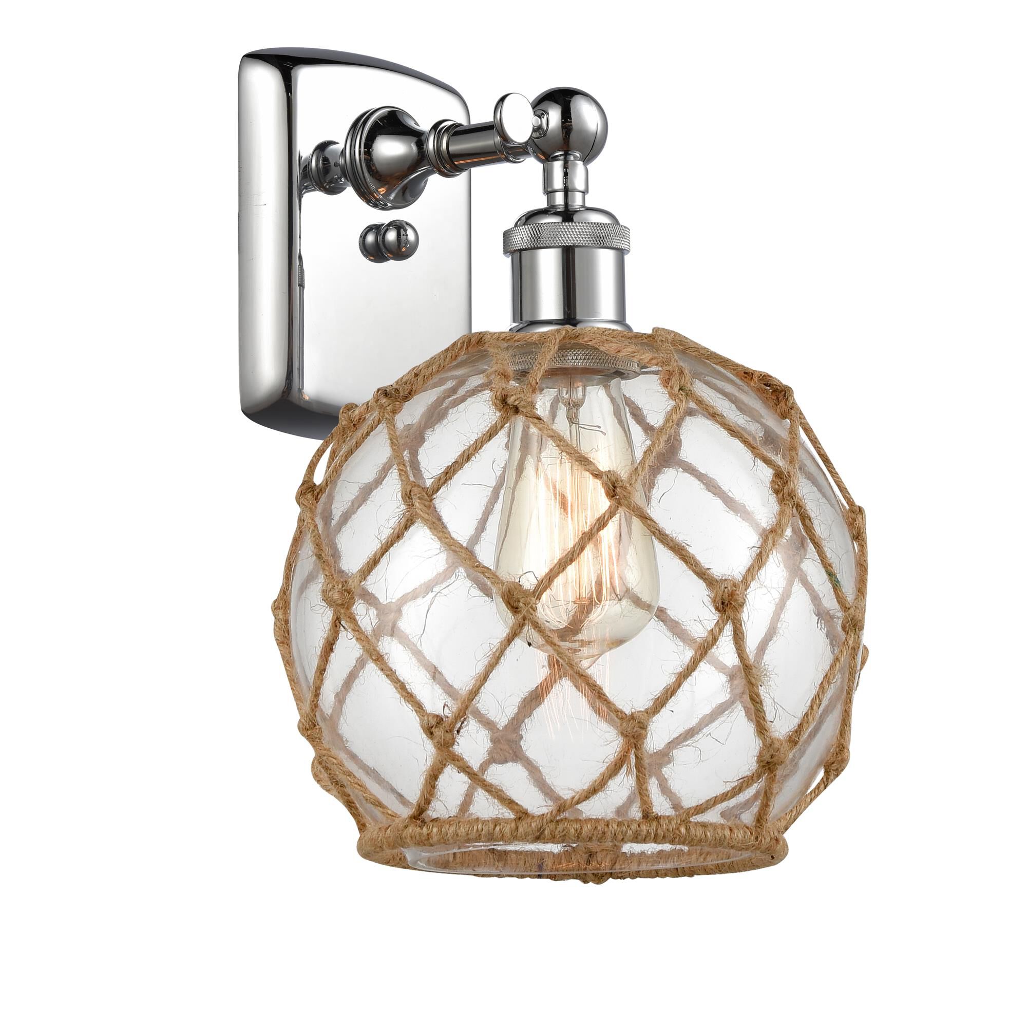 Shown in Polished Chrome finish and Clear With Black Rope glass