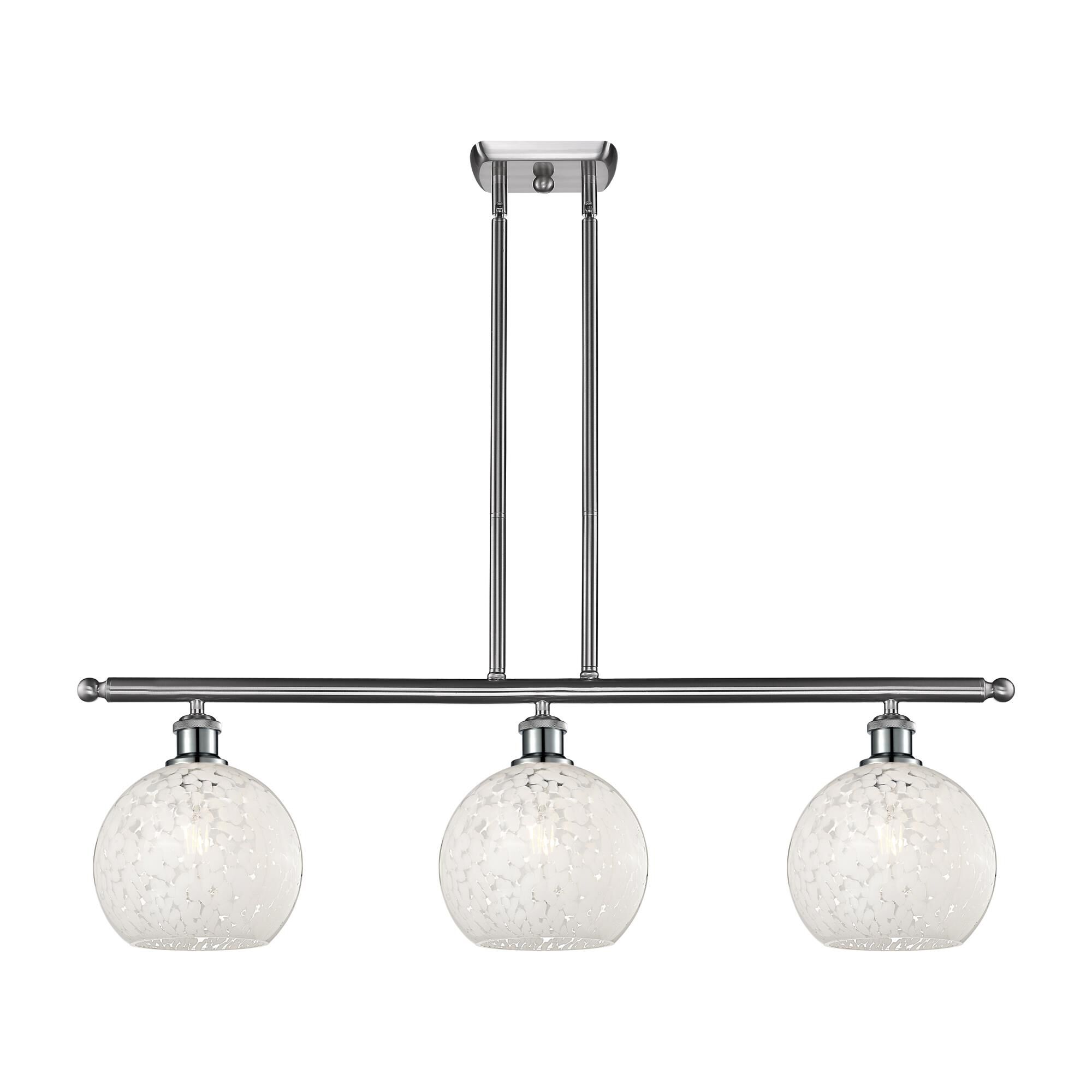 Shown in Brushed Satin Nickel finish and White Mouchette glass