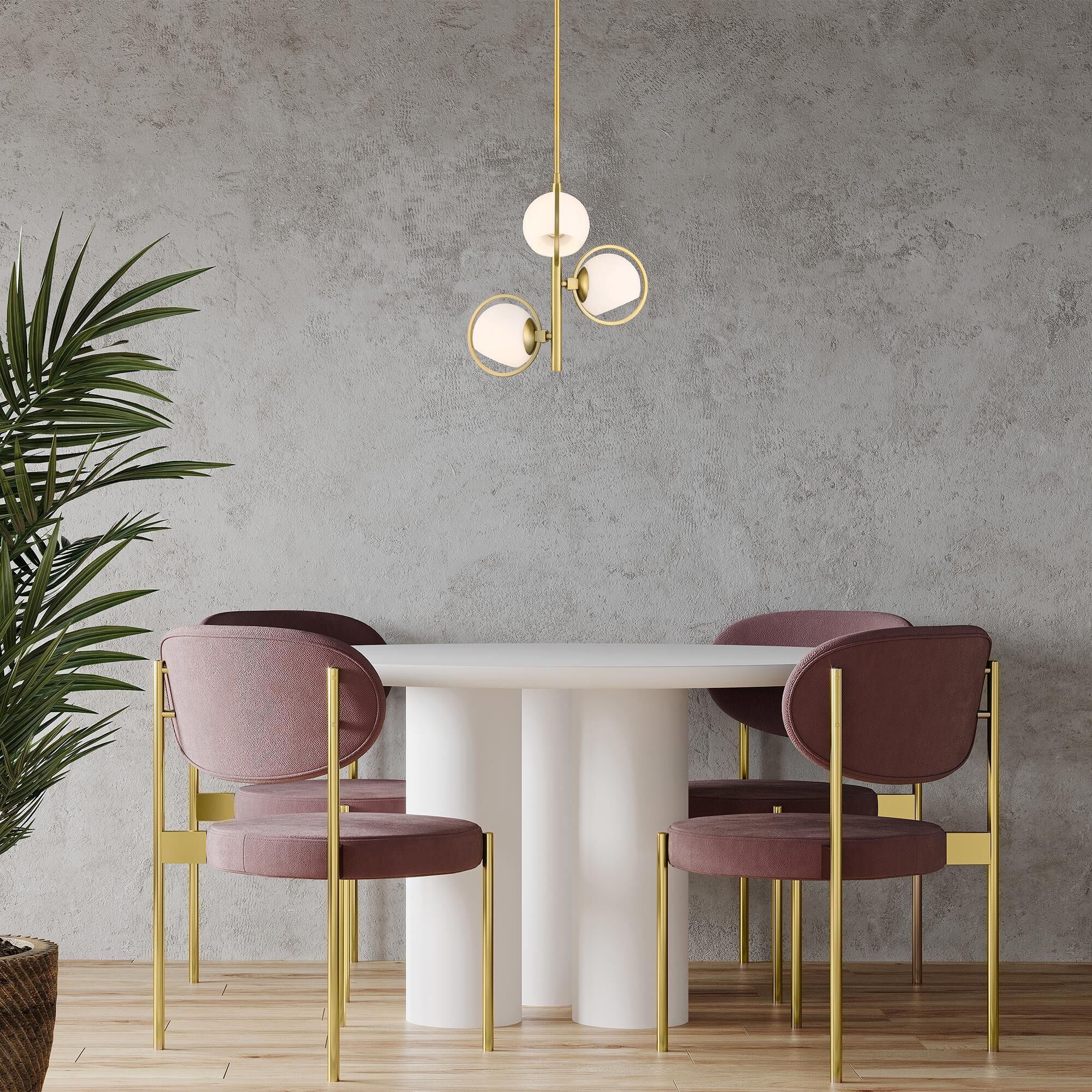 Shown in Brushed Gold finish and Etched Opal glass