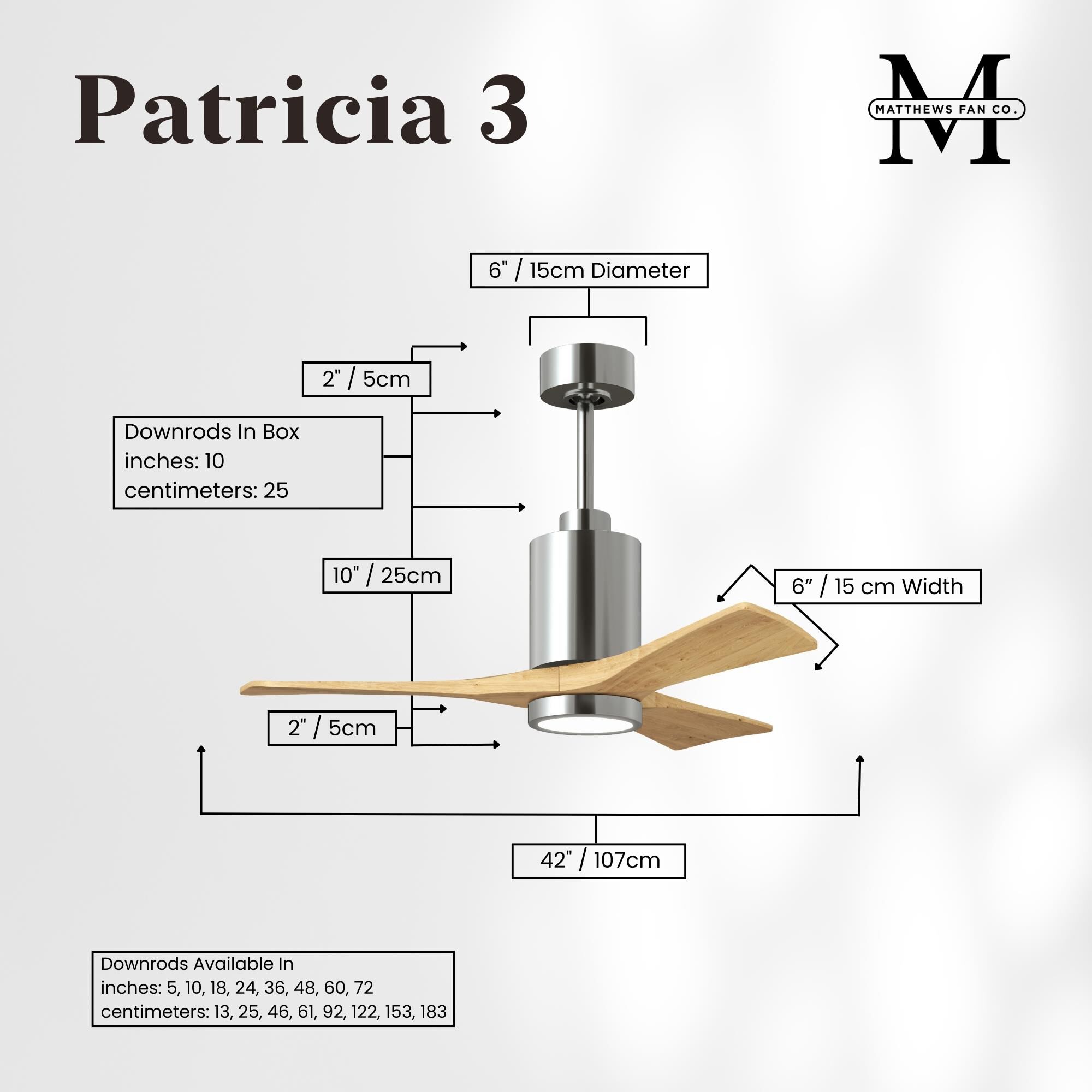 Patricia 42 Inch Ceiling Fan with Light Kit by Matthews Fan Company