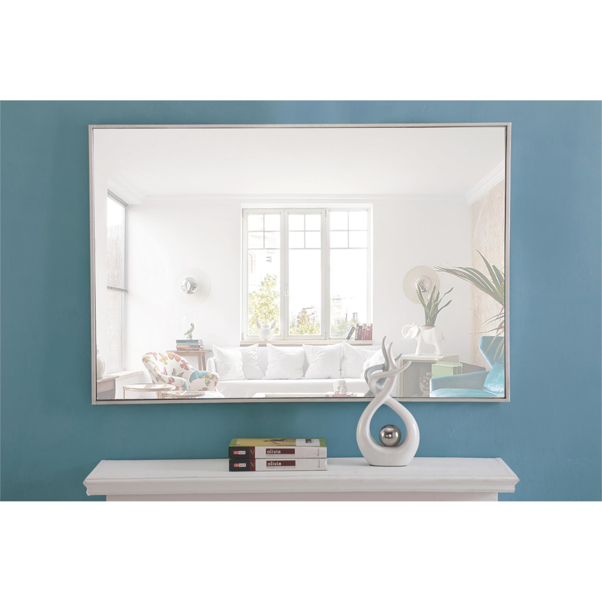 Shown in Silver finish and Clear Mirror Beveled glass