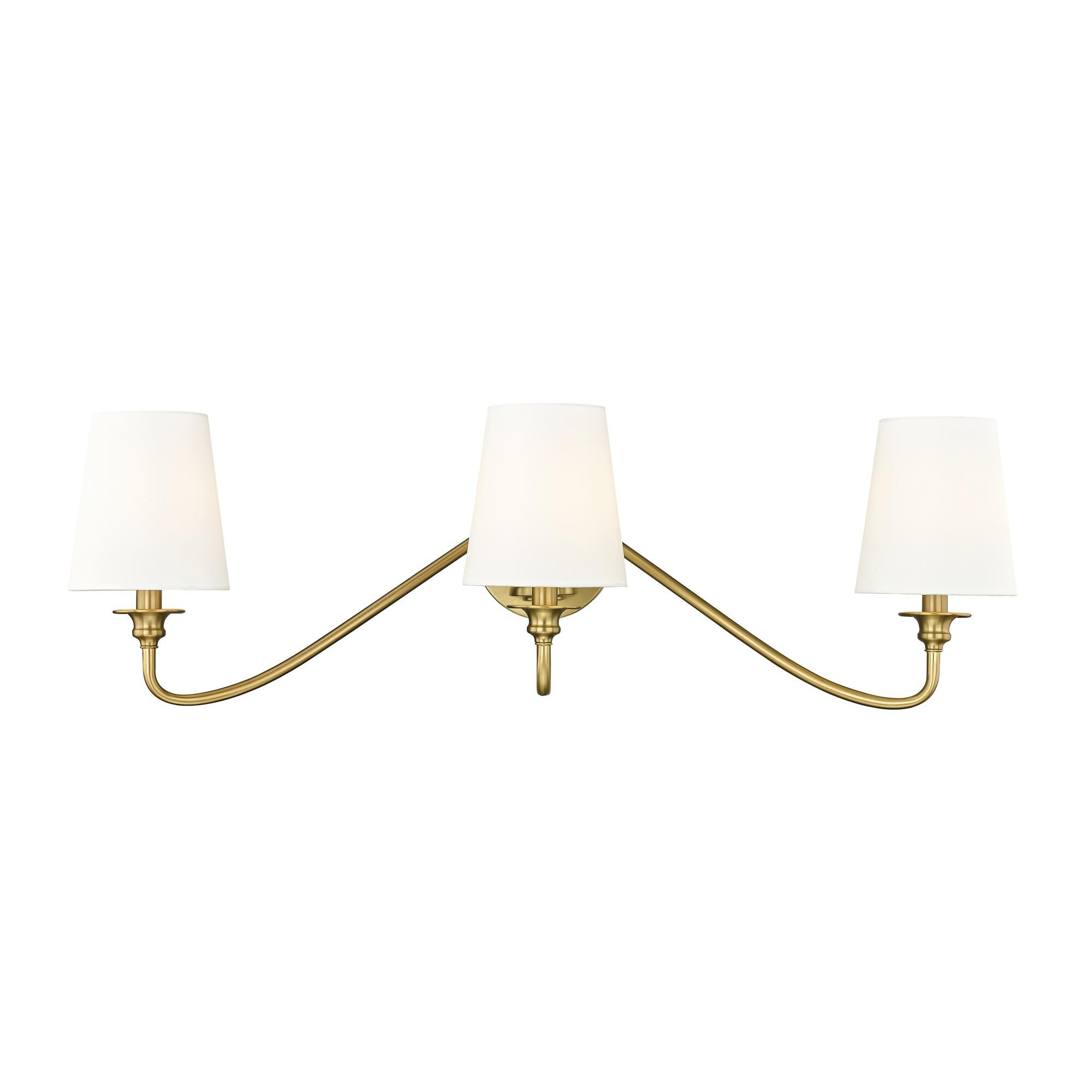 Shown in Modern Gold finish and White glass and White shade