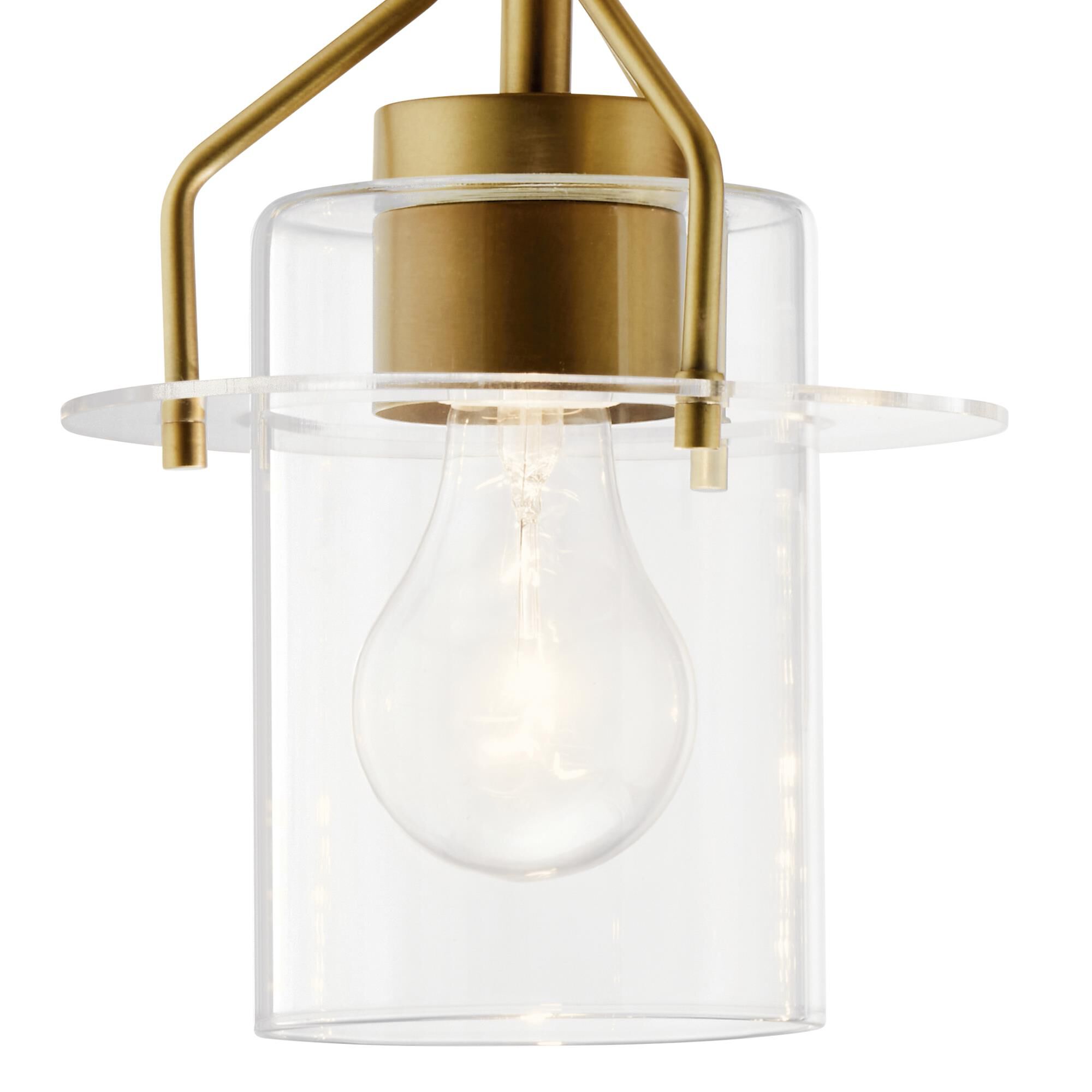 Shown in Brushed Brass finish and Clear glass