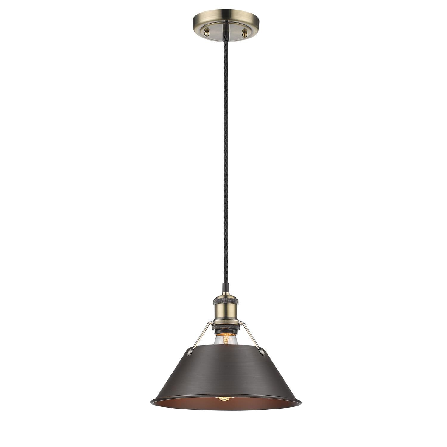 Shown in Aged Brass finish and Rubbed Bronze shade