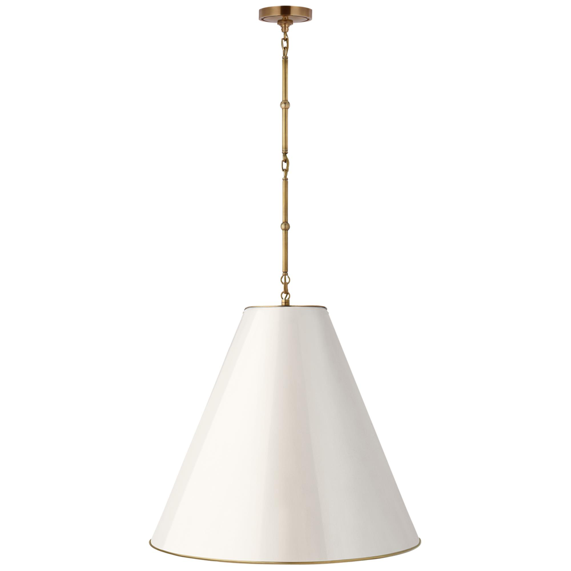 Shown in Hand-Rubbed Antique Brass finish and Antique White With Brass Interior shade