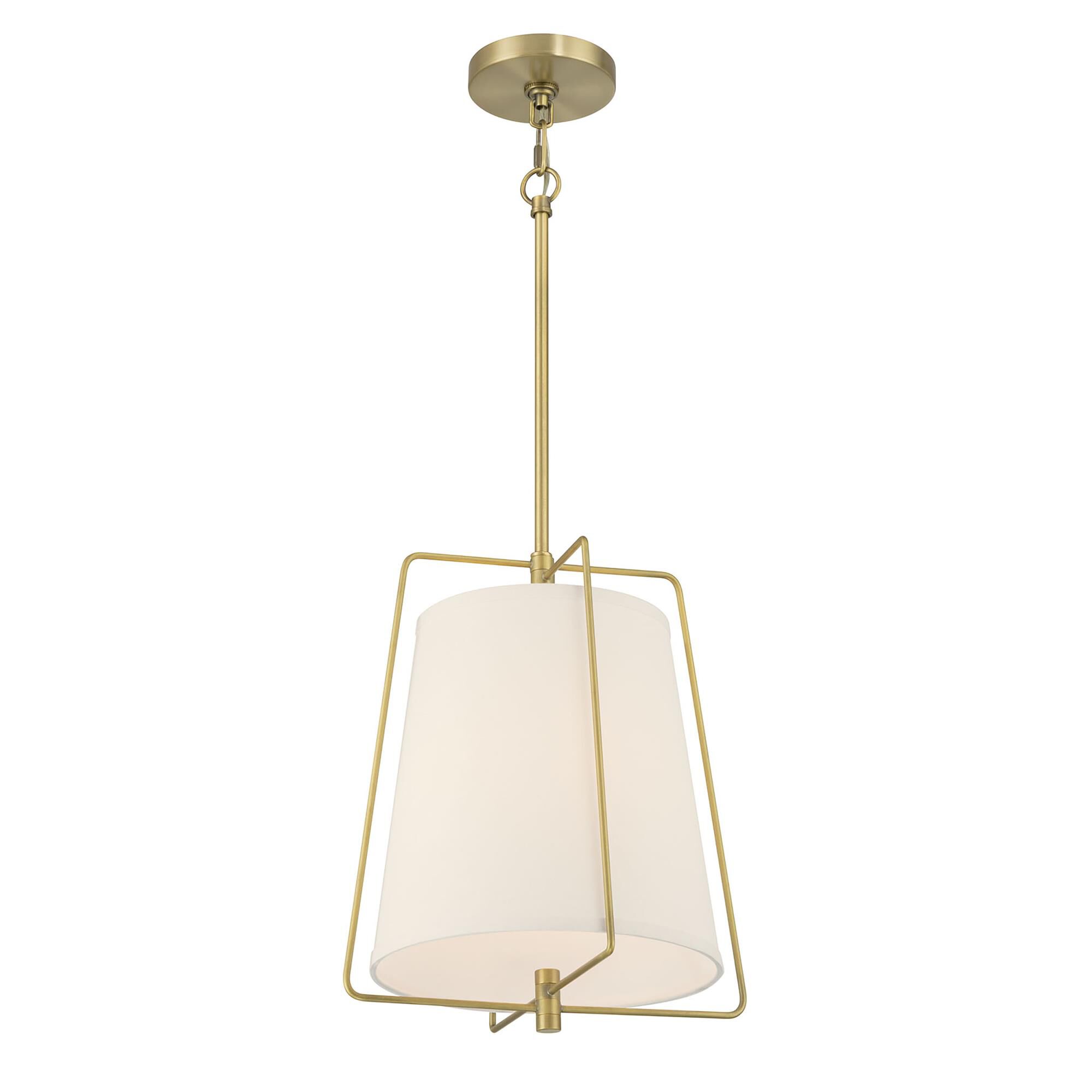 Shown in Vintage Brass finish and White glass
