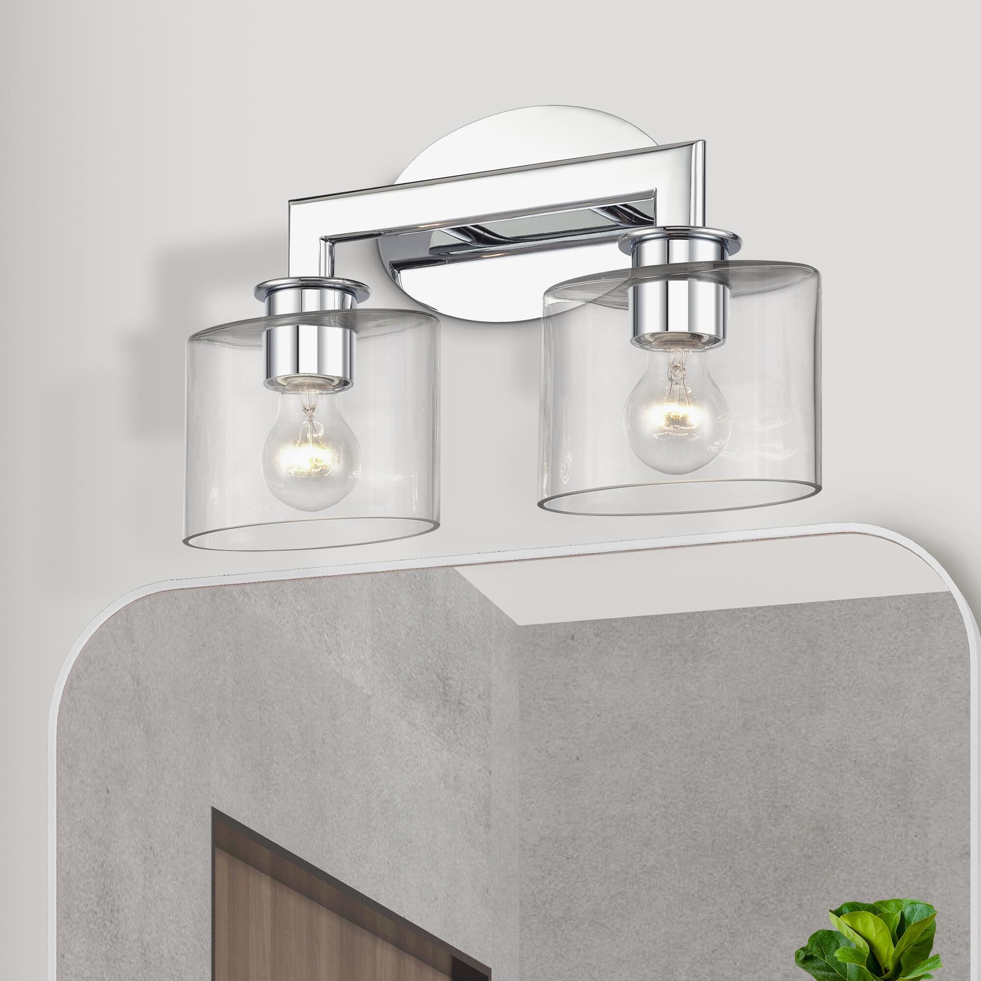 Shown in Polished Chrome finish and Mouth Blown Clear glass