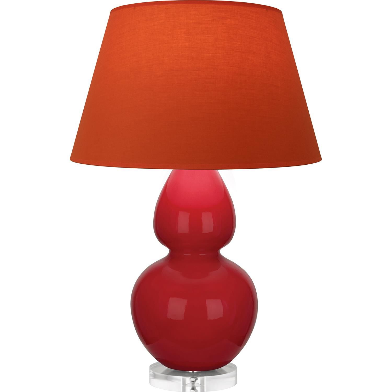 Shown in Ruby Red finish and Tangerine and Taupe Lining shade and Lucite accent