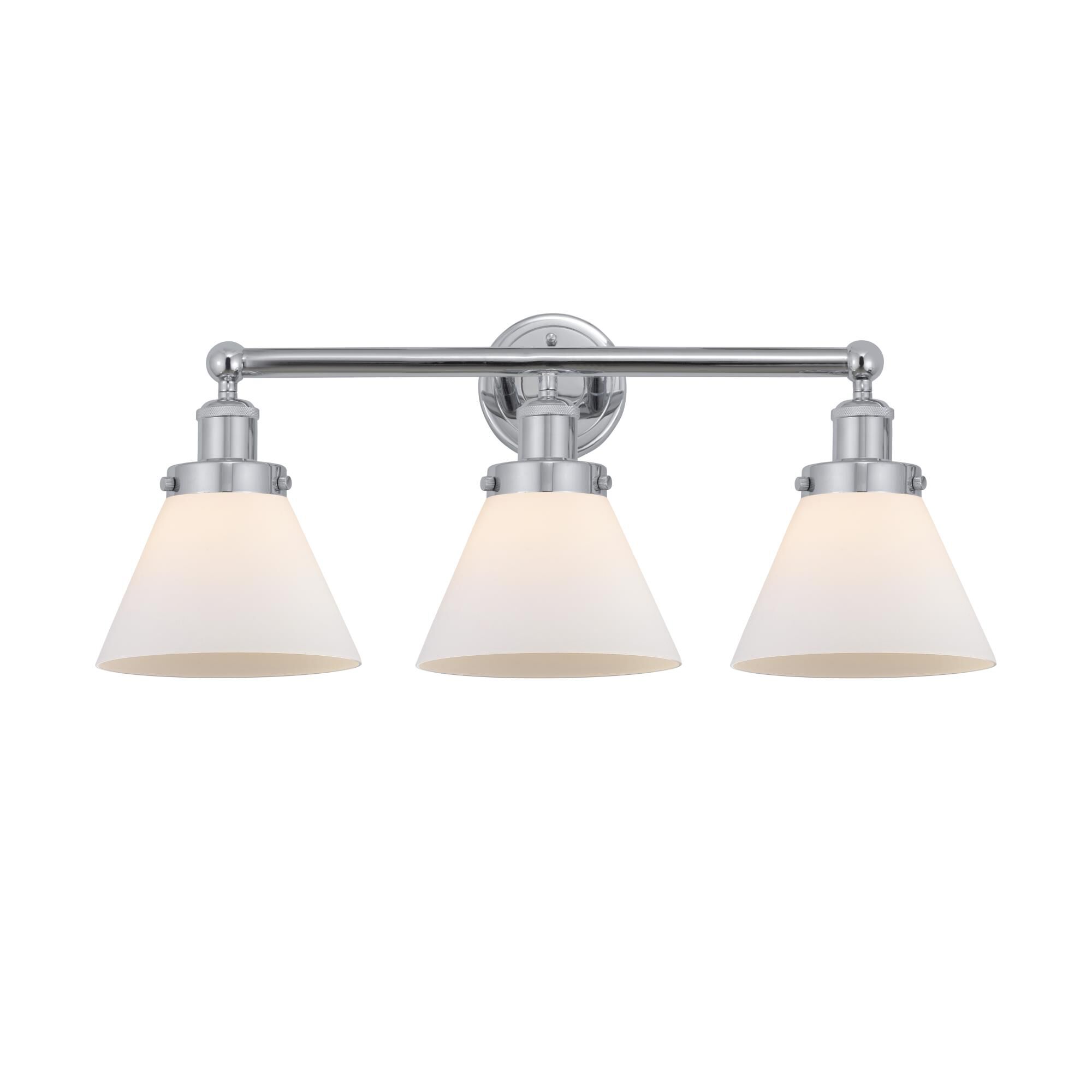 Shown in Polished Chrome, Matte White finish and Matte White glass and Matte White Glass shade