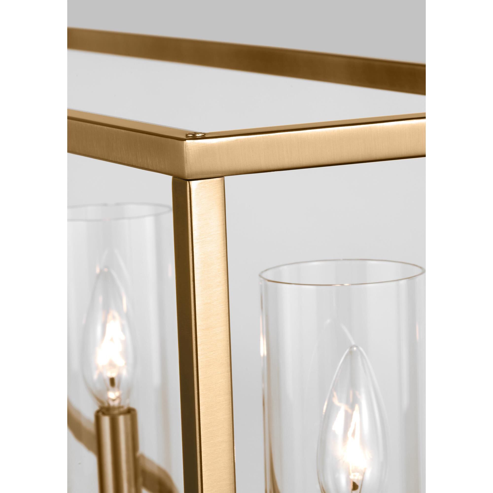 Shown in Satin Brass finish and Clear Glass s shade