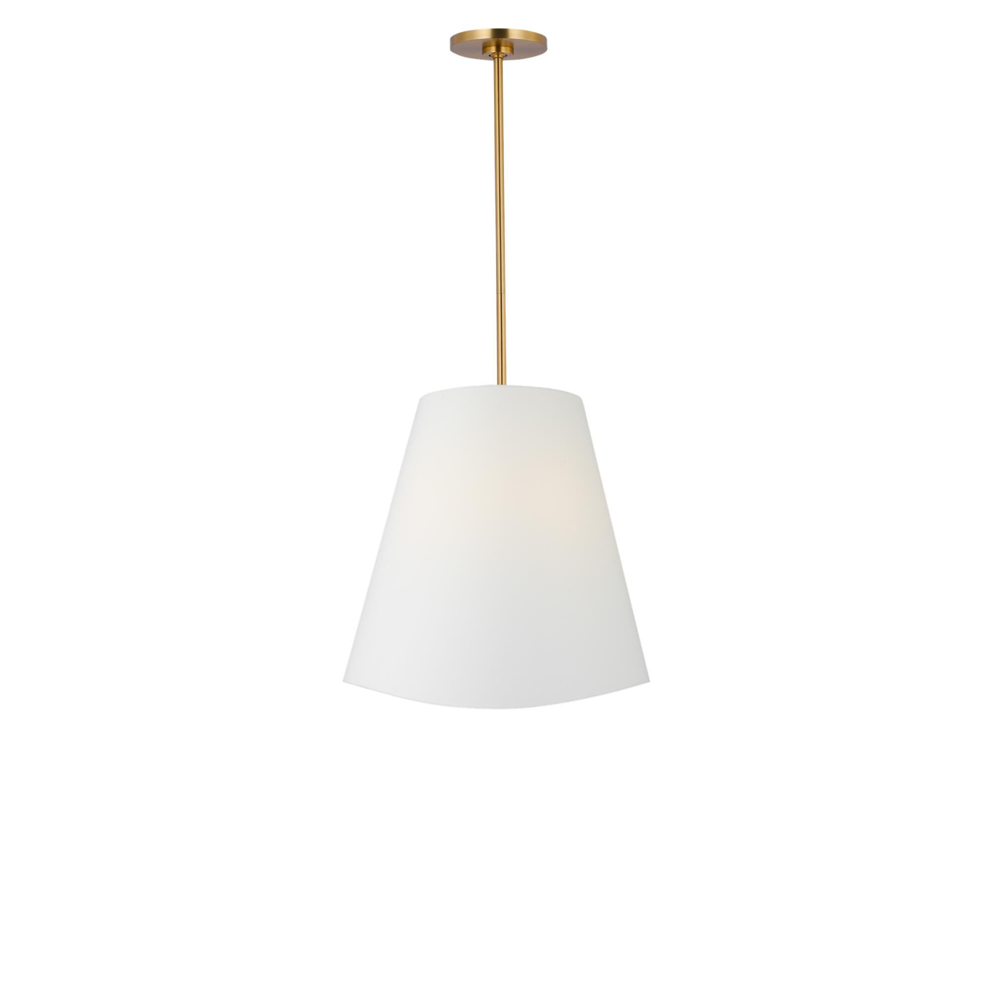 Shown in Burnished Brass finish and White Linen Fabric shade