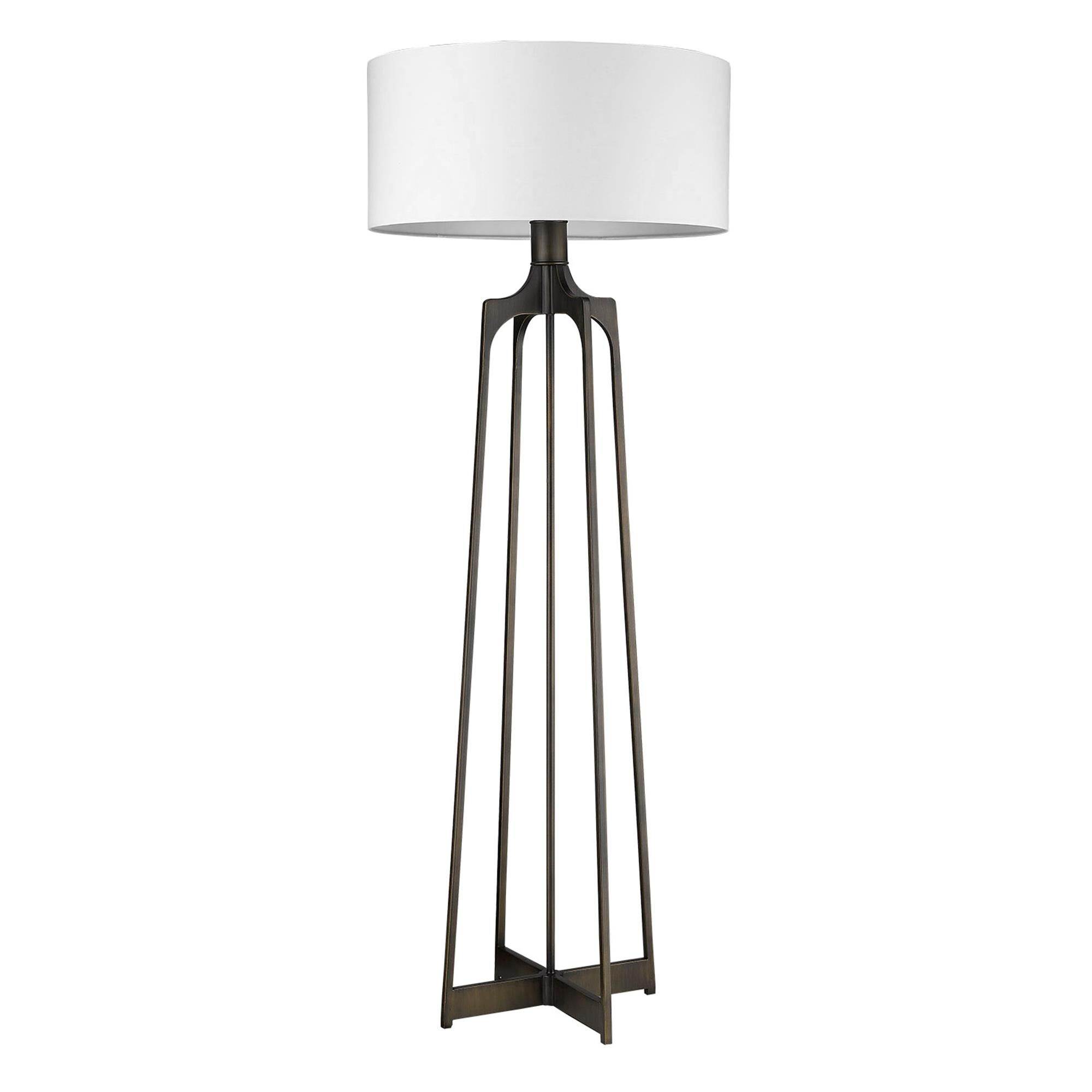 Shown in Oil-Rubbed Bronze finish and White glass and White Hardback Fabric Drum shade