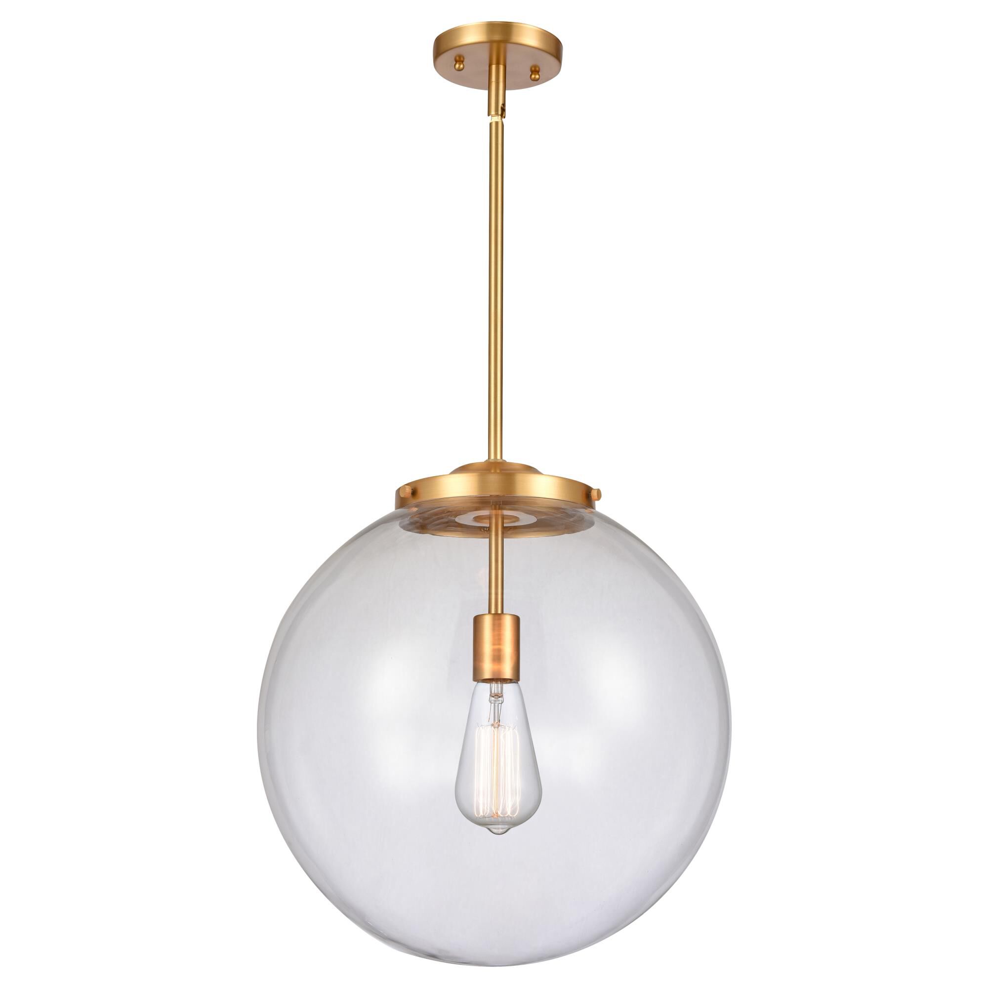 Shown in Satin Gold finish and Clear Beacon glass